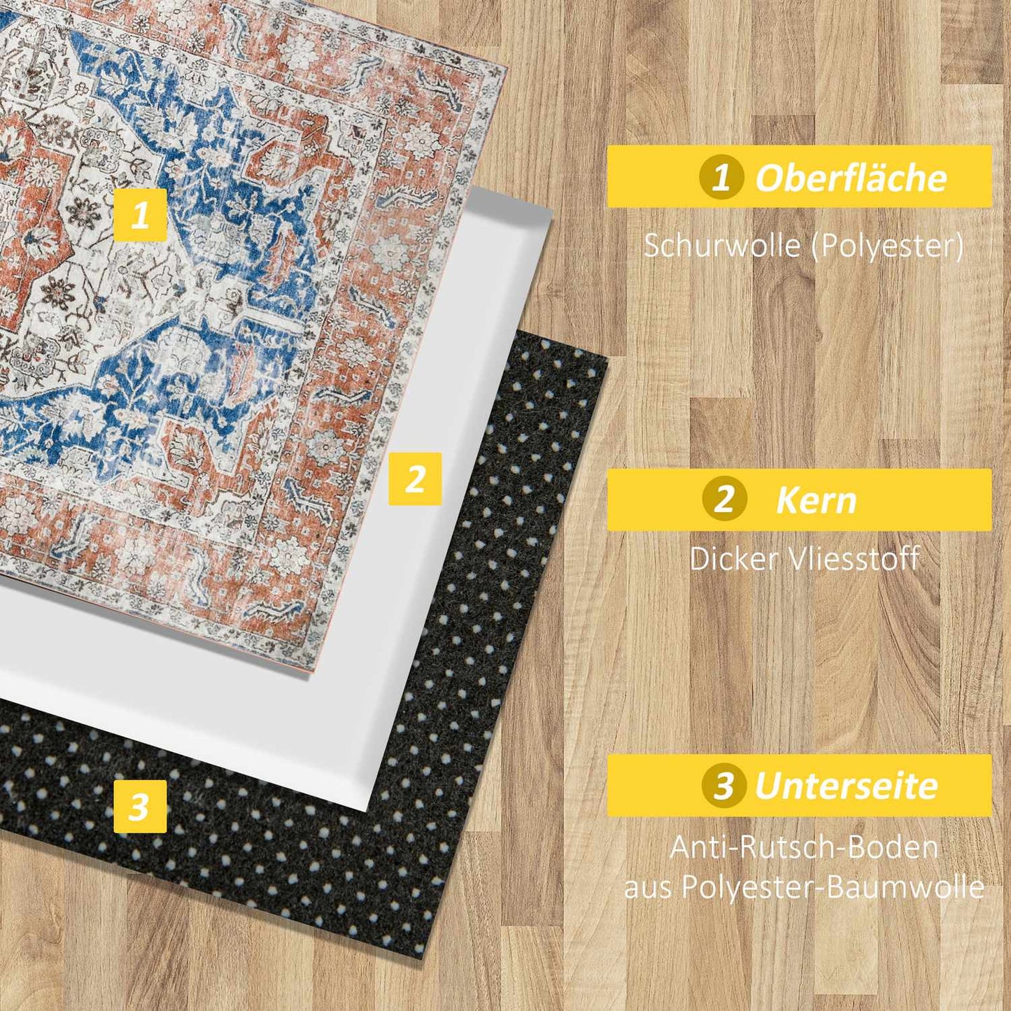 Short pile polyester rug, 230x160 cm - Living room & bedroom