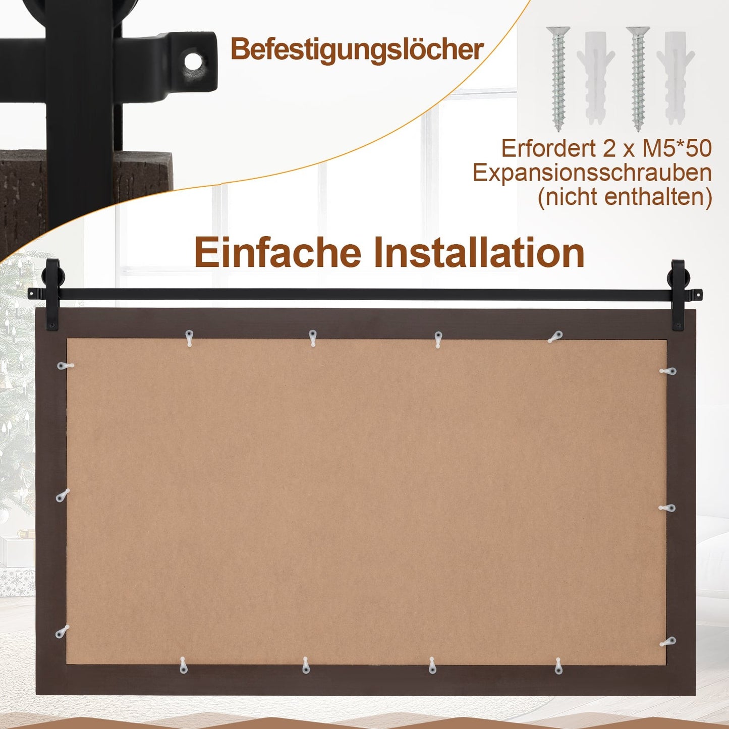 Rustic Wall Mirror, Dark Brown Wood Frame, 100x66 cm