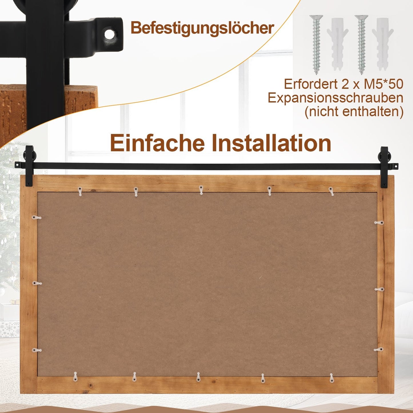 Rustic Wood Frame Wall Mirror, 100x66 cm, Brown