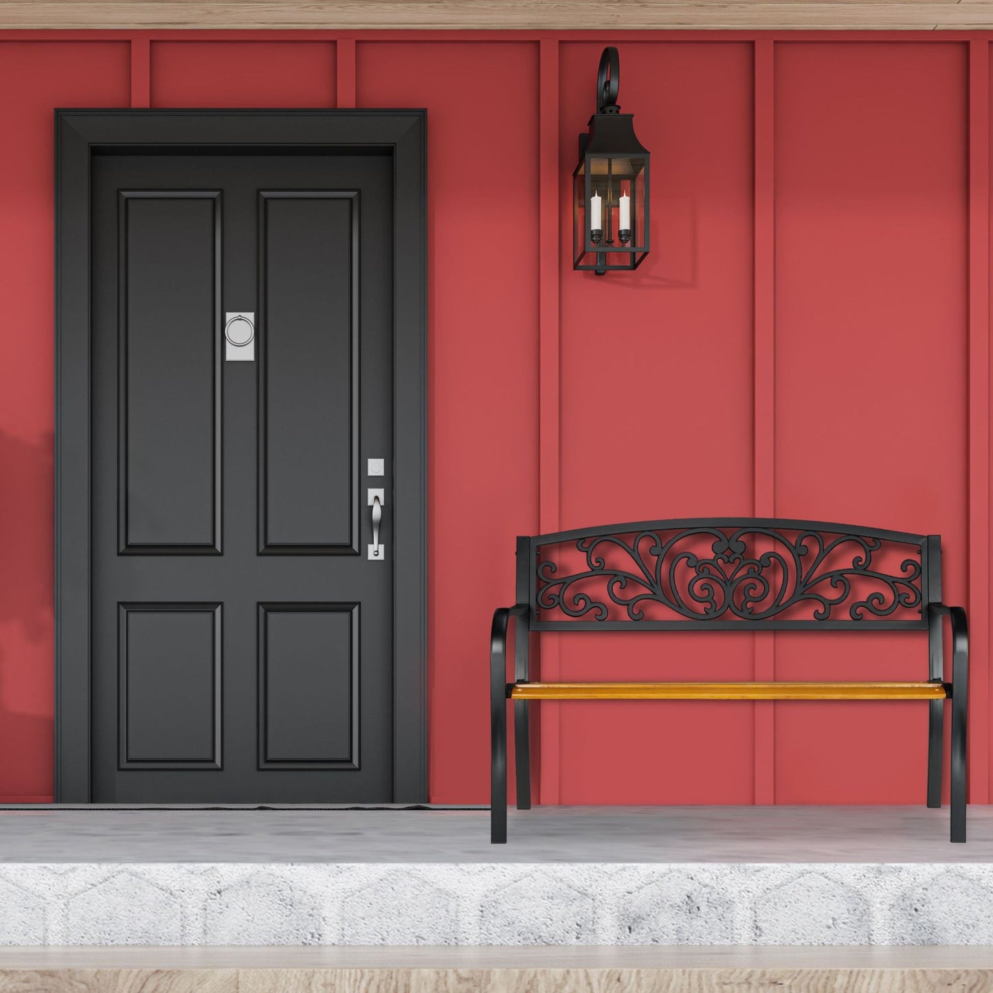 Rustic garden bench in metal and wood