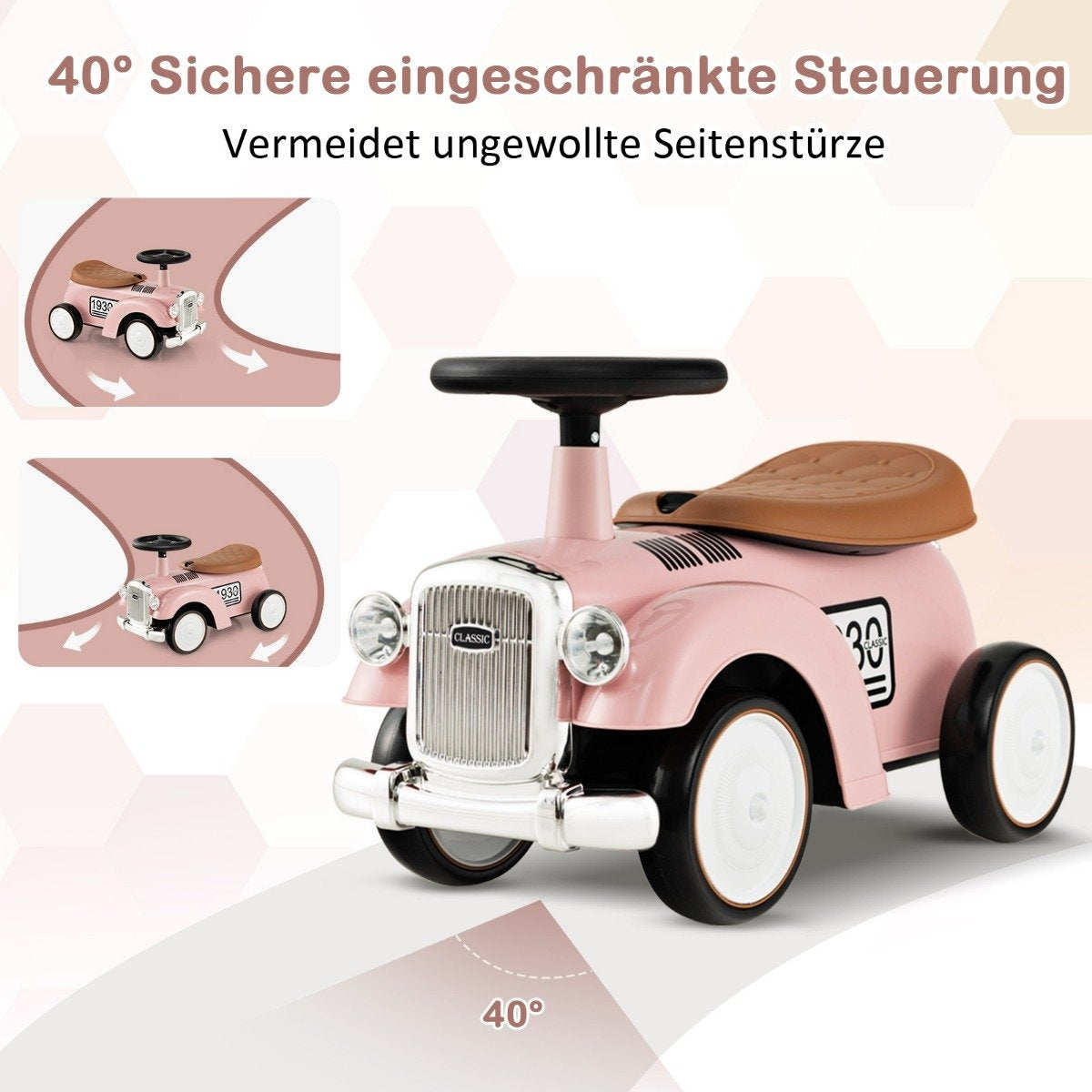 Rutcshauto ride-on vehicle with storage space & tip protection children's vehicle with steering wheel 58 x 27 x 34 cm pink