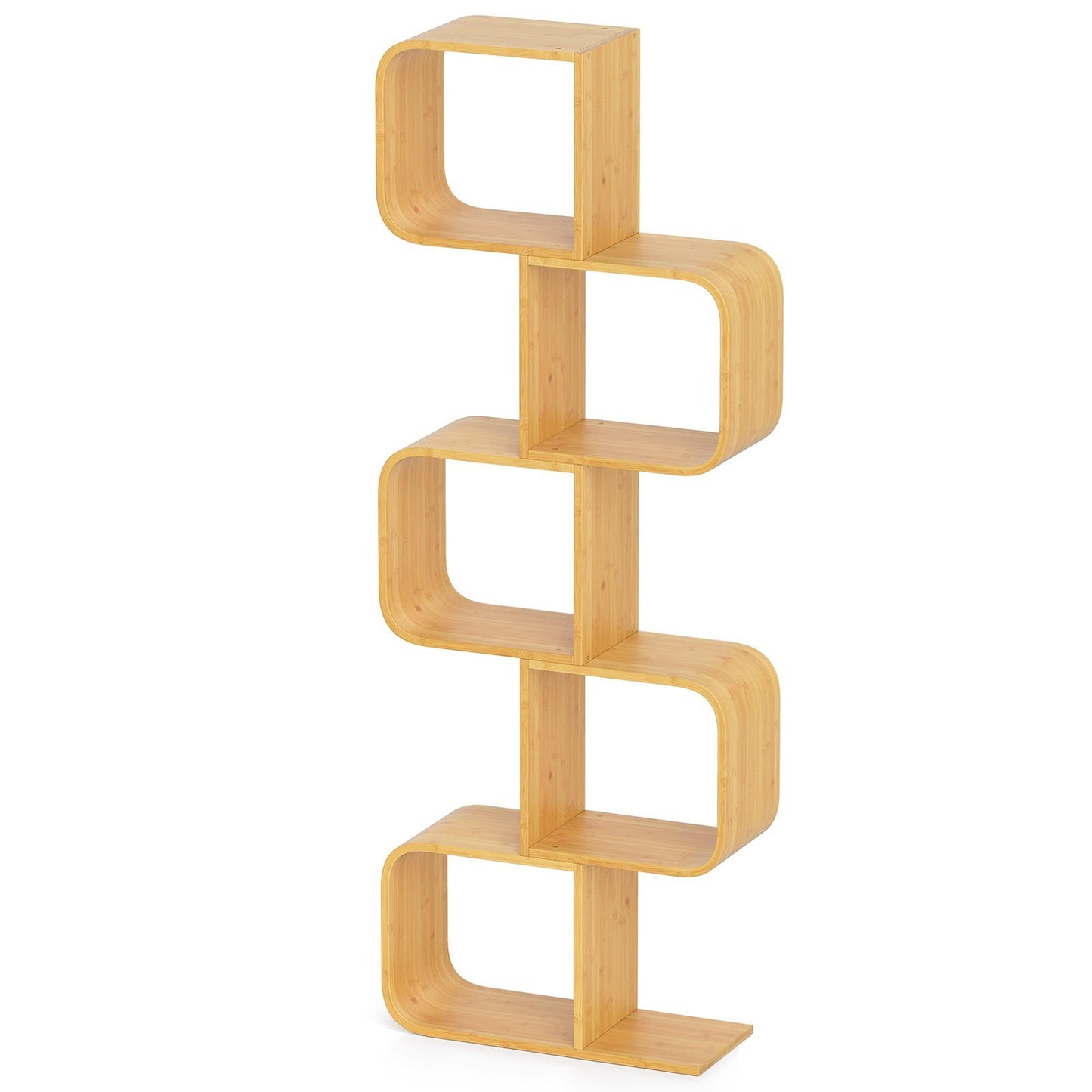 S-Shaped Bamboo Bookshelf with 5 Tiers for Home Office