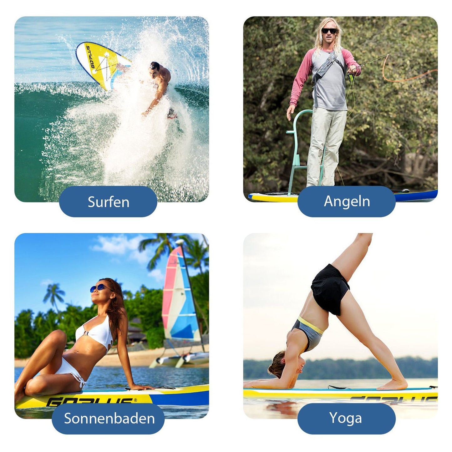 SUP Board Inflatable Stand Up Paddle Board with wide area 305 x 76 x 15 cm Blue + Yellow + White