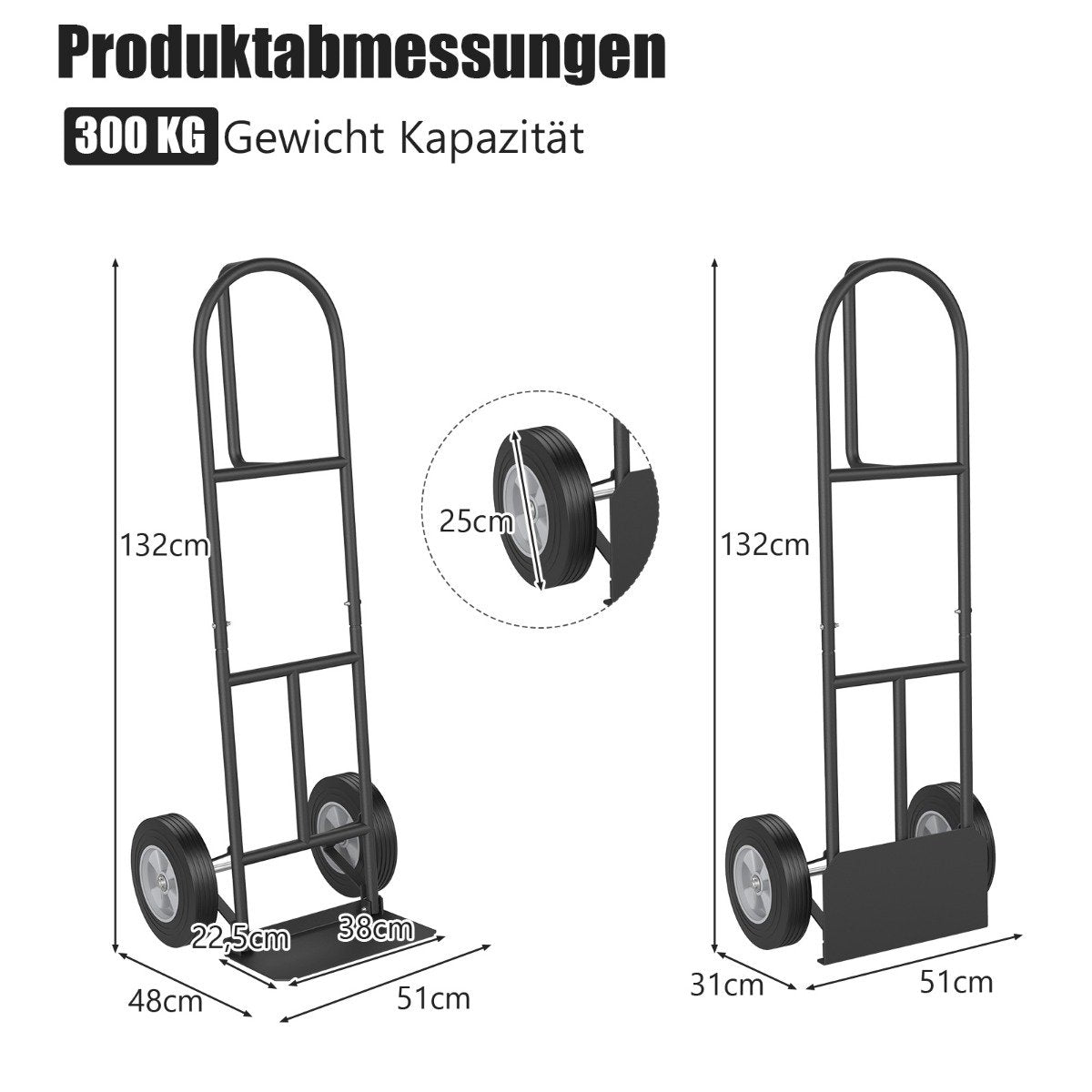 Sack truck with P-handle forklift truck with high backrest 51 x 48 x 132 cm black