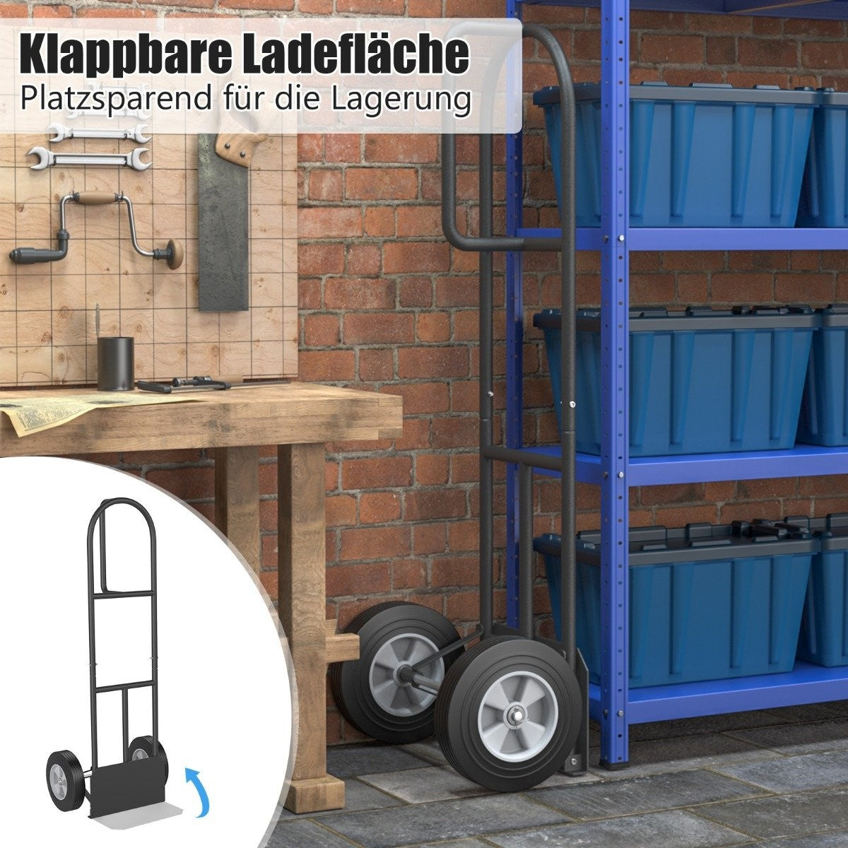 Sack truck with P-handle forklift truck with high backrest 51 x 48 x 132 cm black