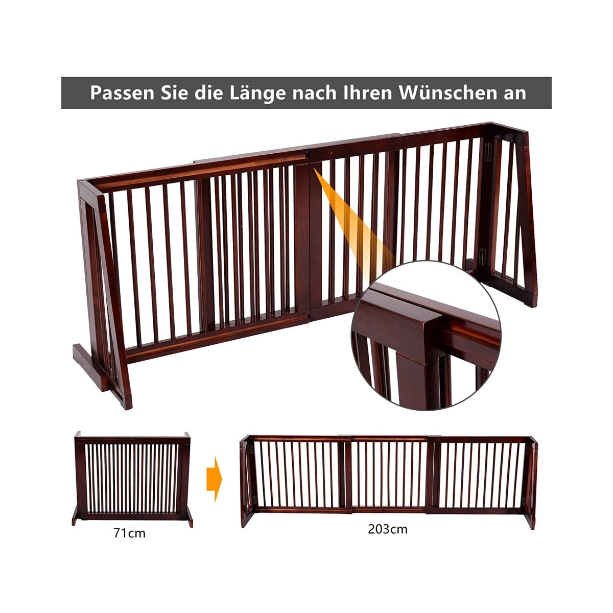 Safety Gate Freestanding 3 Panel Pet Fence 203 x 56 x 10 cm