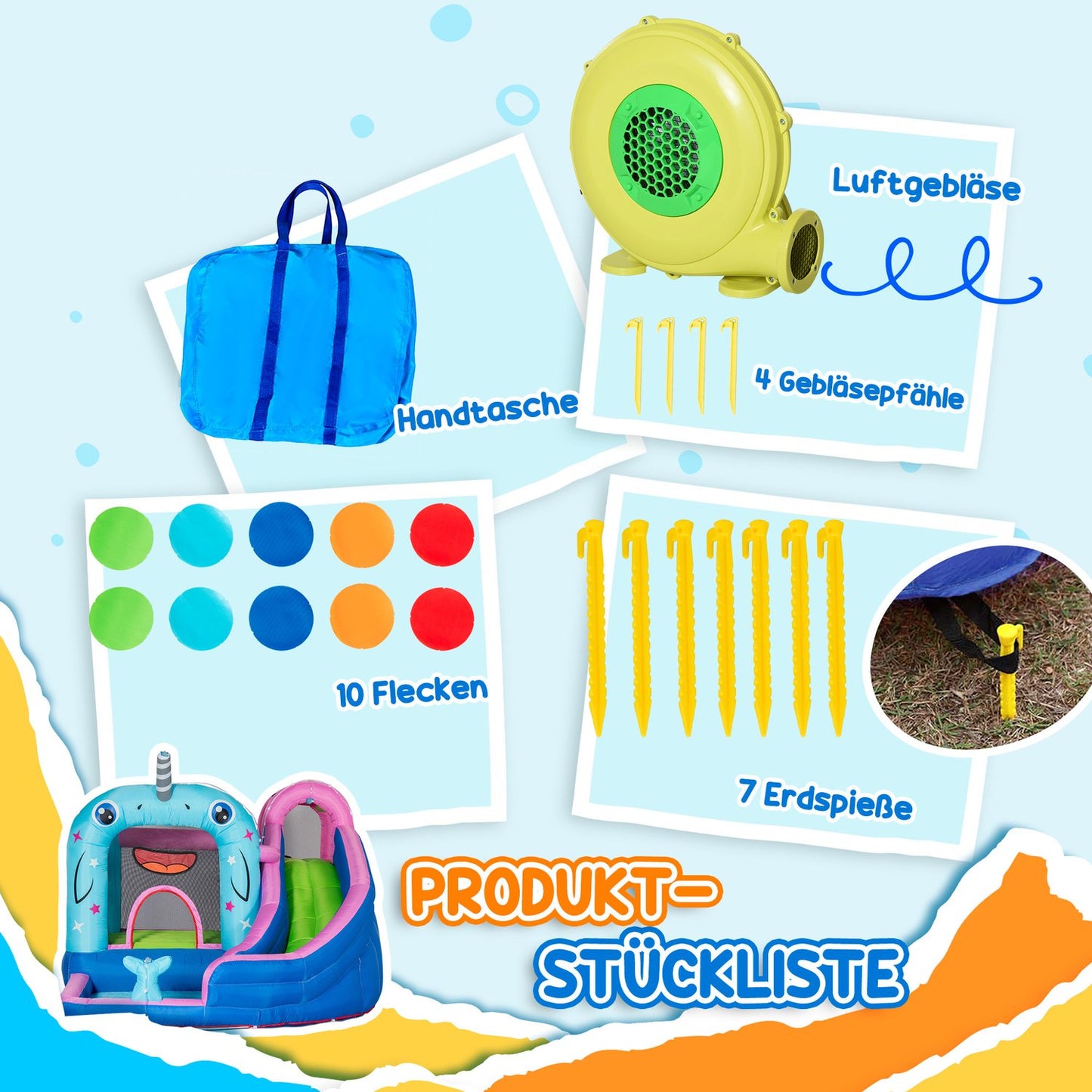 Children's water park Play Castle with slide, ages 3-8