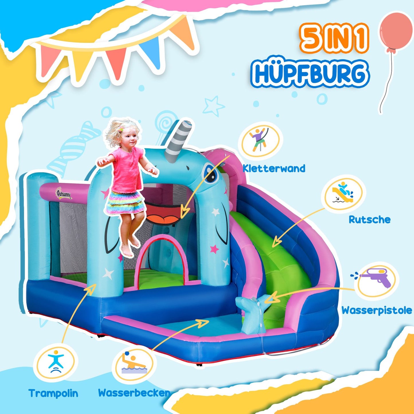Children's water park Play Castle with slide, ages 3-8