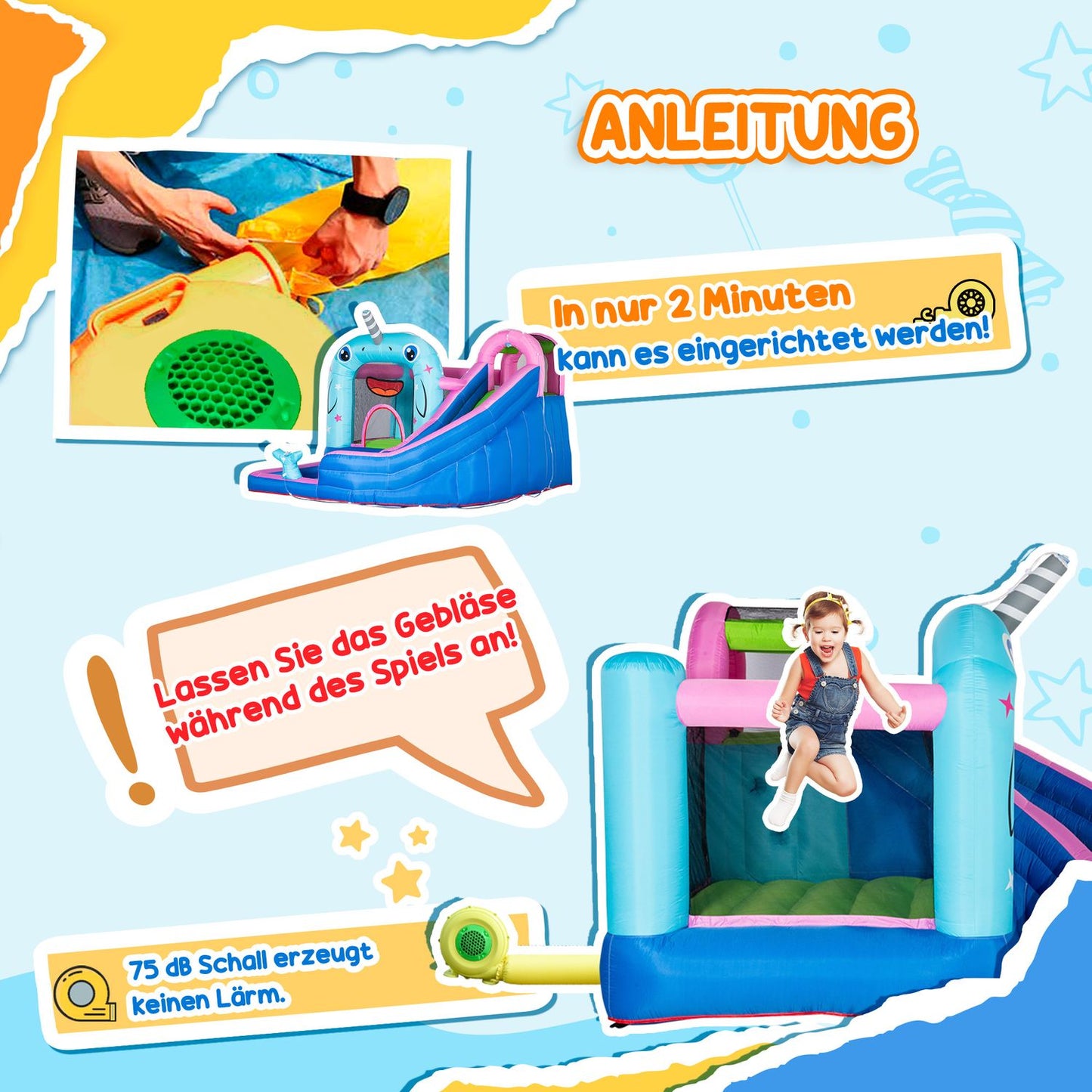 Children's water park Play Castle with slide, ages 3-8