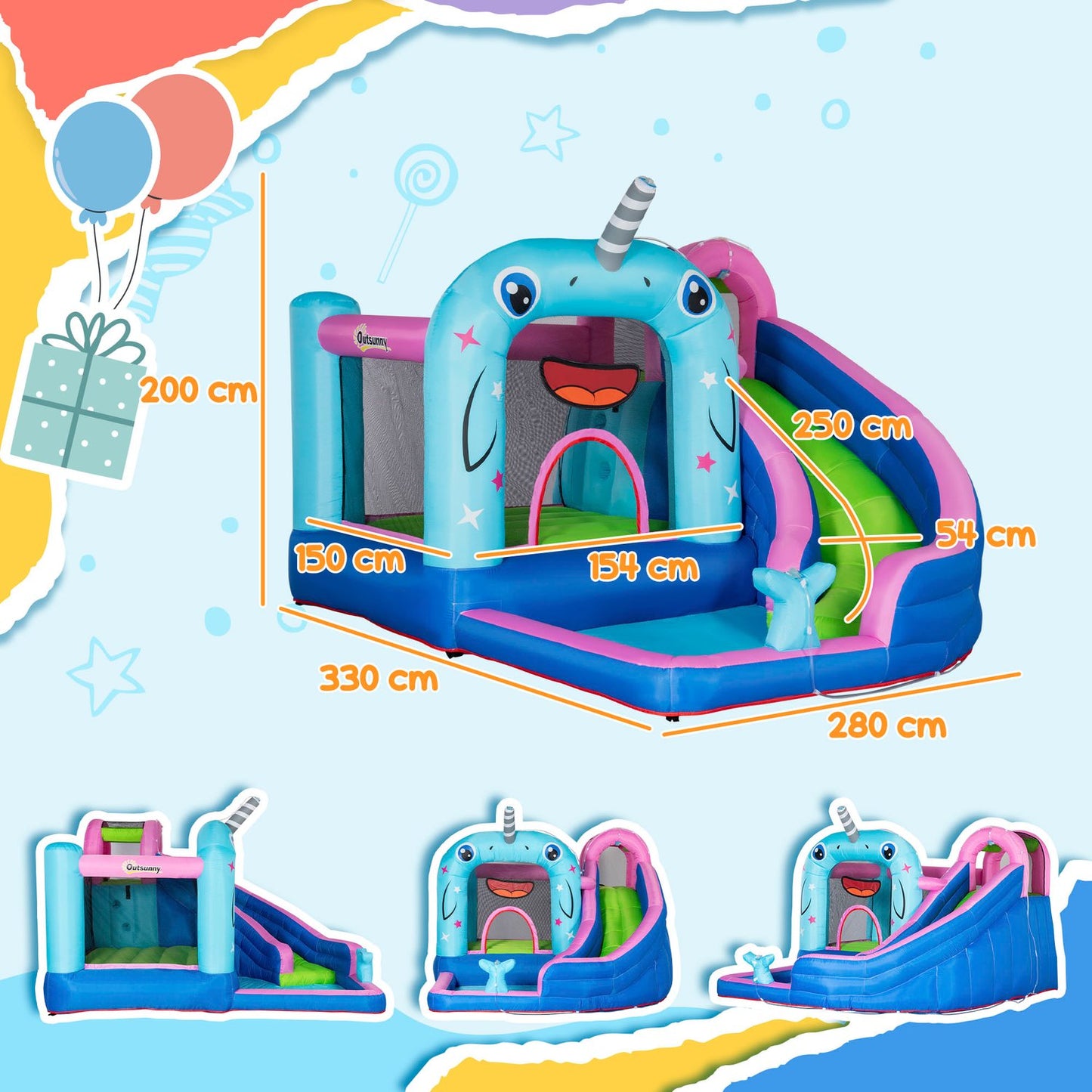 Children's water park Play Castle with slide, ages 3-8