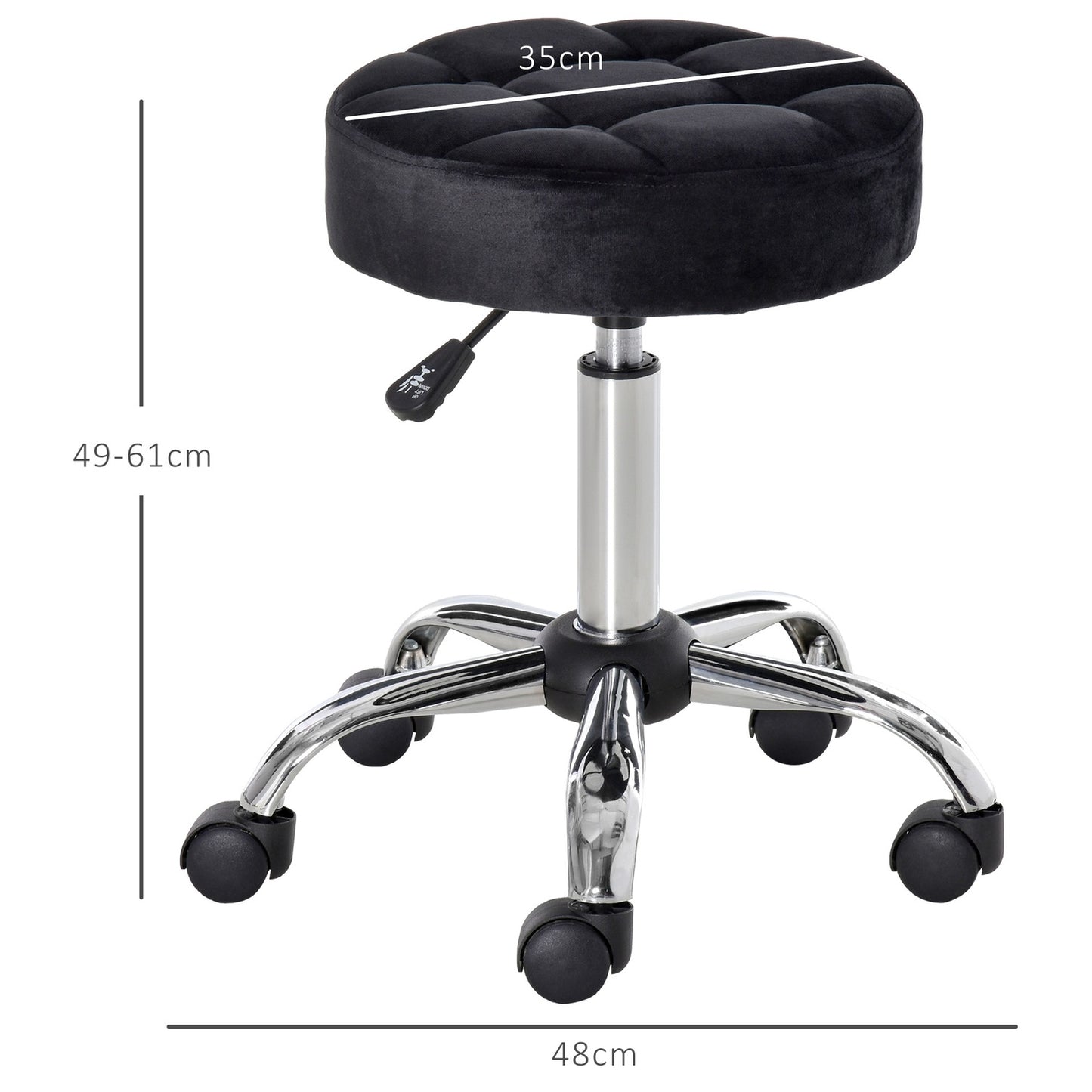 Black Velvet Salon Chair - Adjustable swivel with wheels