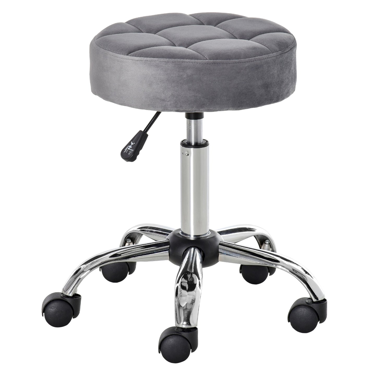 Lounge chair Rolling Stool, Velvet Touch, Adjustable height, Grey