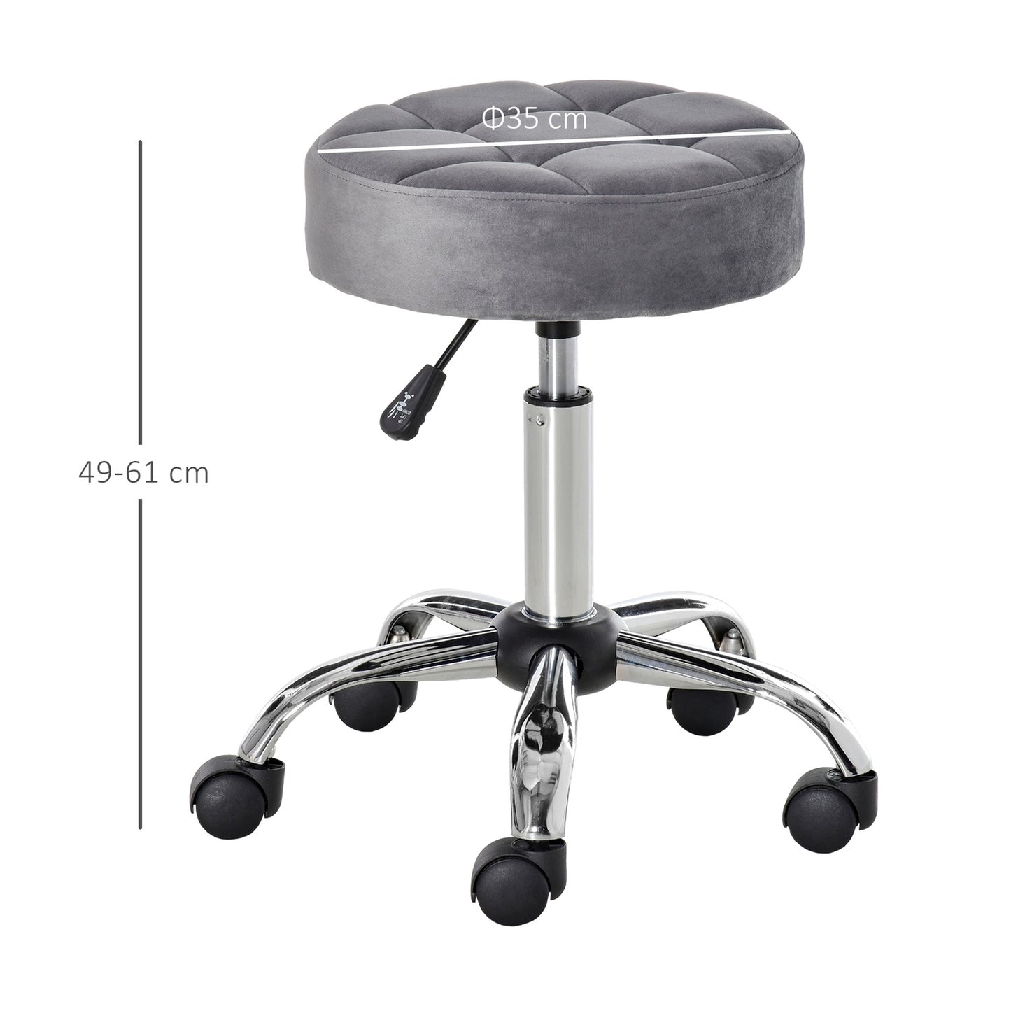 Lounge chair Rolling Stool, Velvet Touch, Adjustable height, Grey