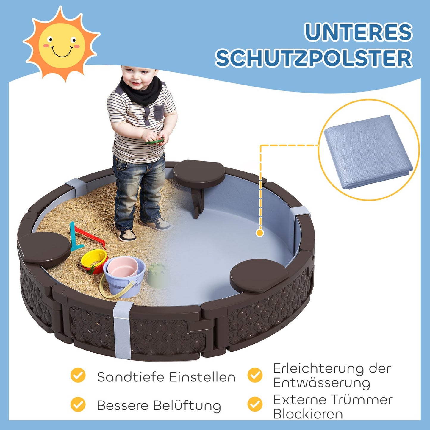 Sandbox with waterproof base and lid, for ages 1.5-5