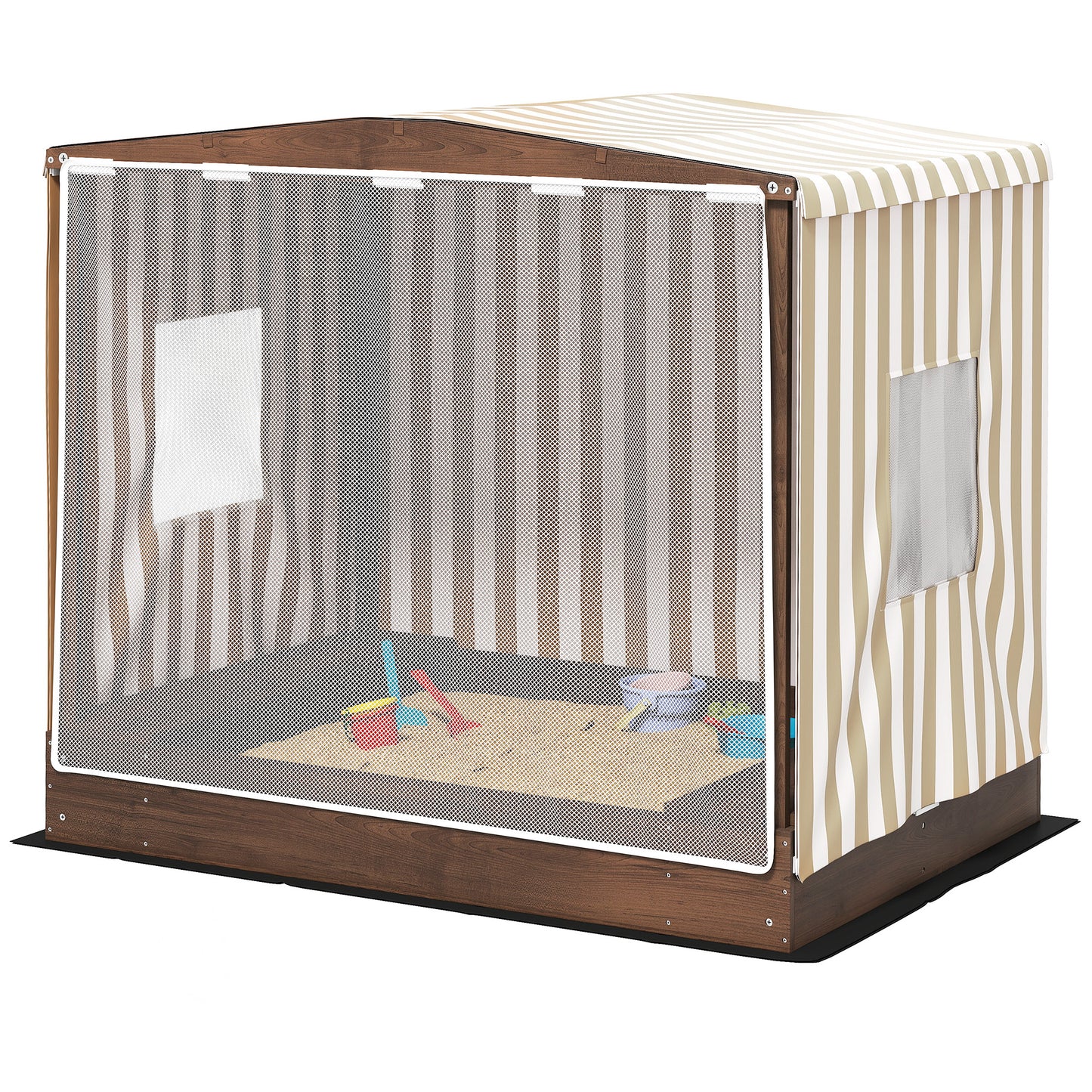 Wooden sandbox with bench & storage, 142 x 101.5 cm