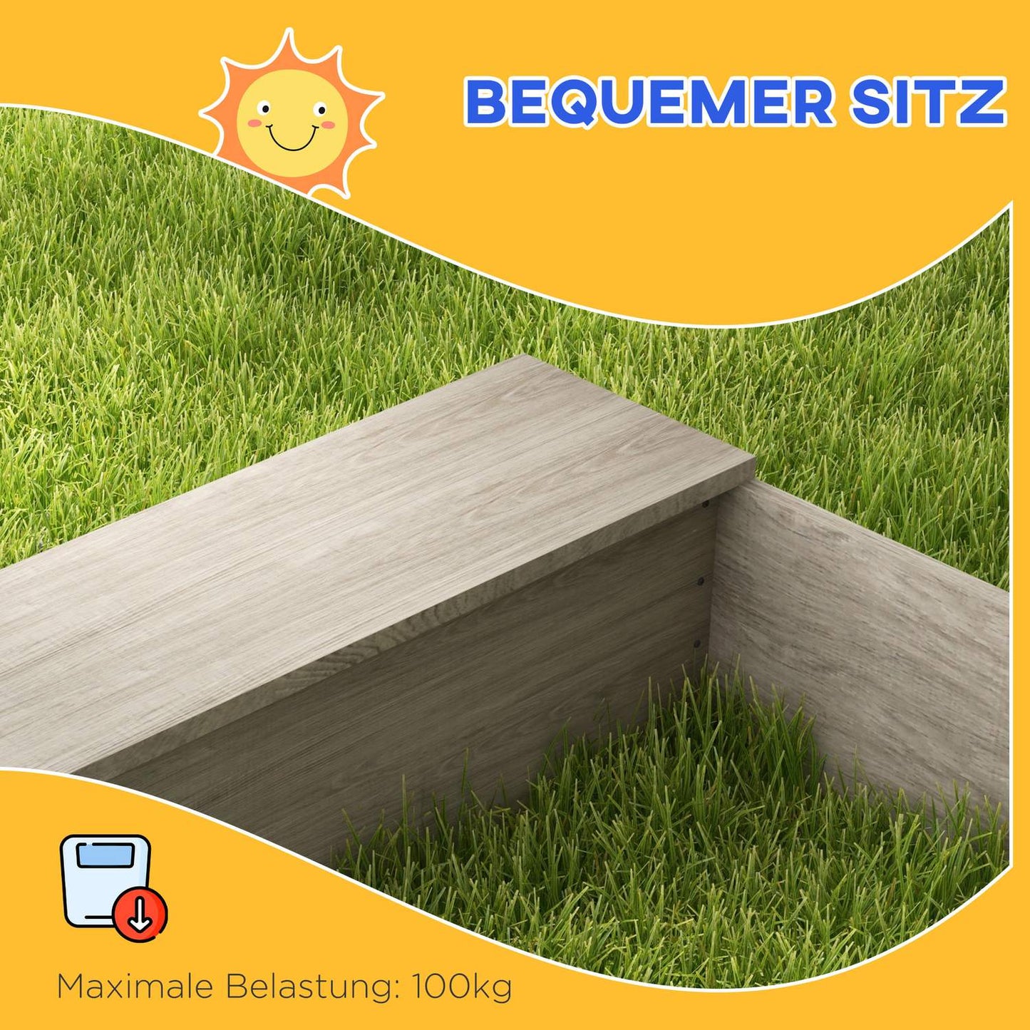 Wooden sandbox for children 3-7 years, bottomless design, 154x80x60 cm