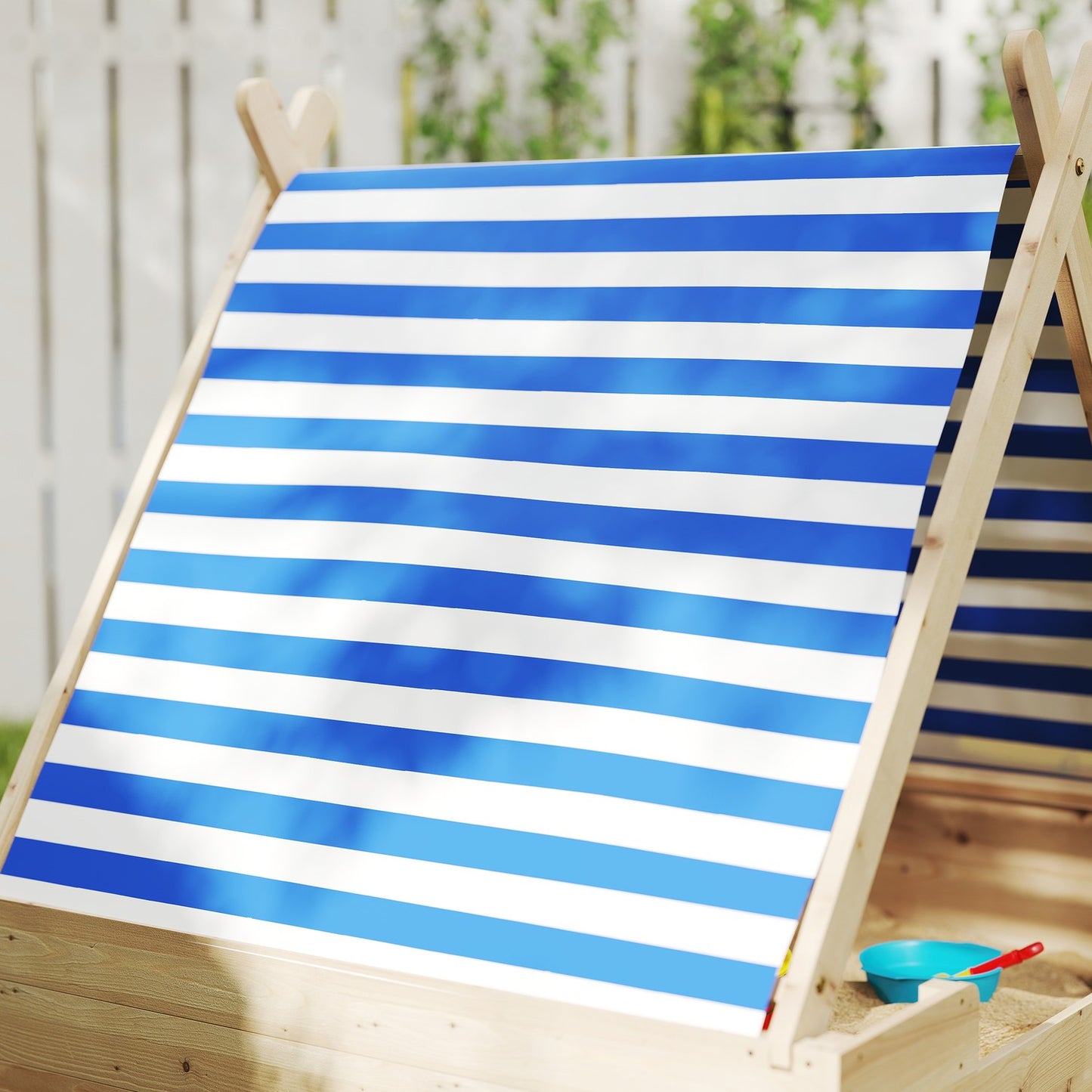 Wooden sandbox with canopy and base, 120 cm
