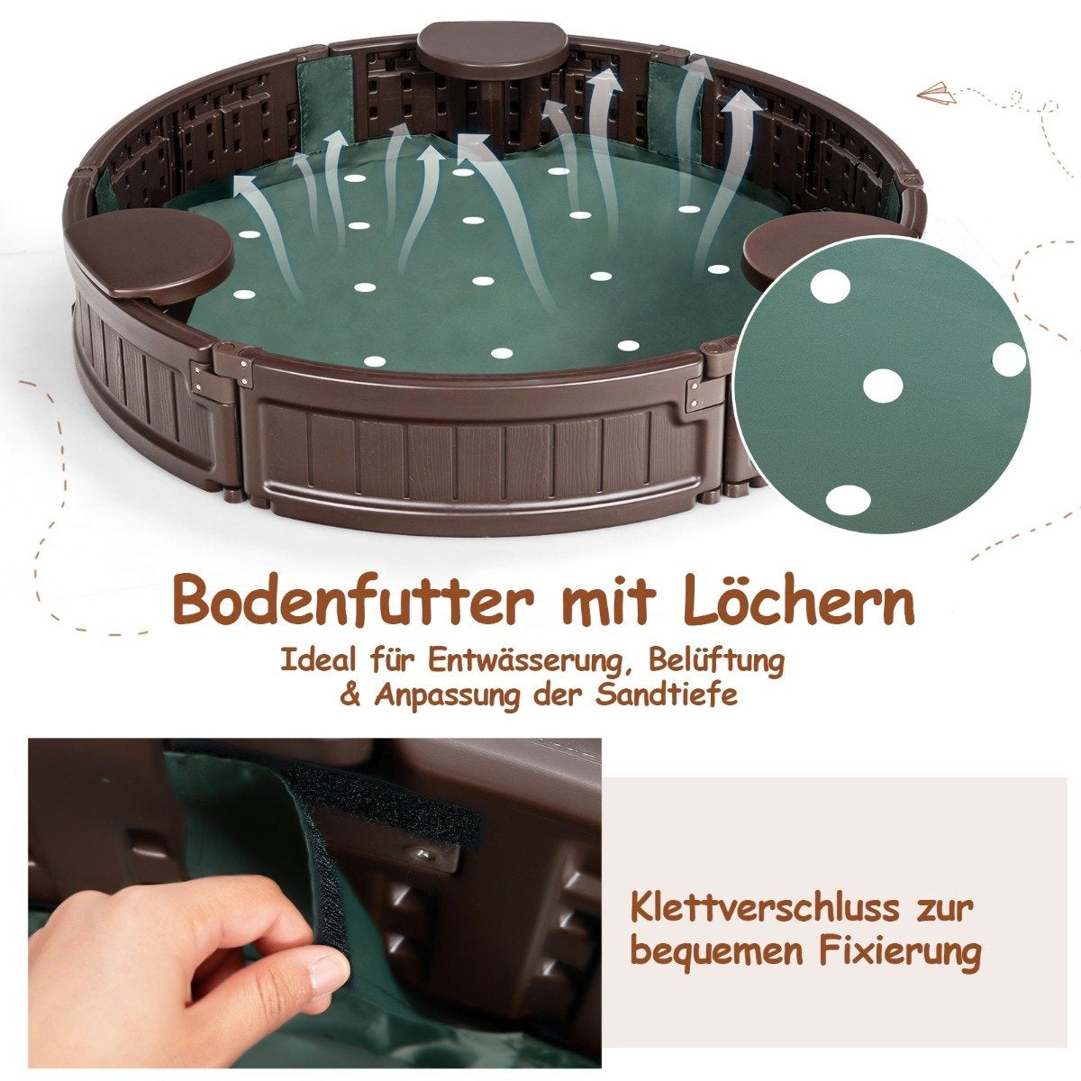 Sandpit 120 cm Large round sandpit 120 x 120 x 21 cm brown