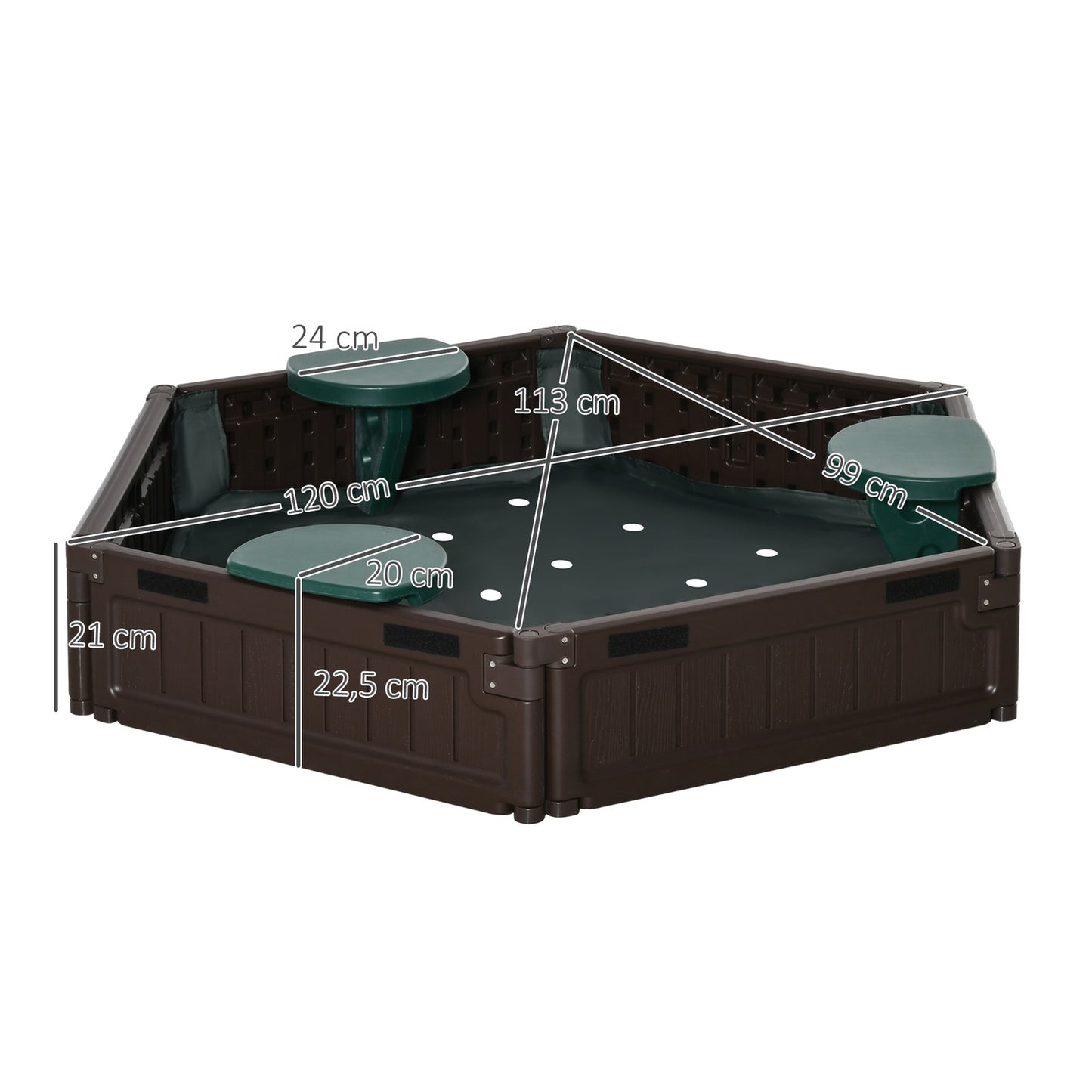 Children's sandbox with seats - HDPE, brown, Ø120x21cm