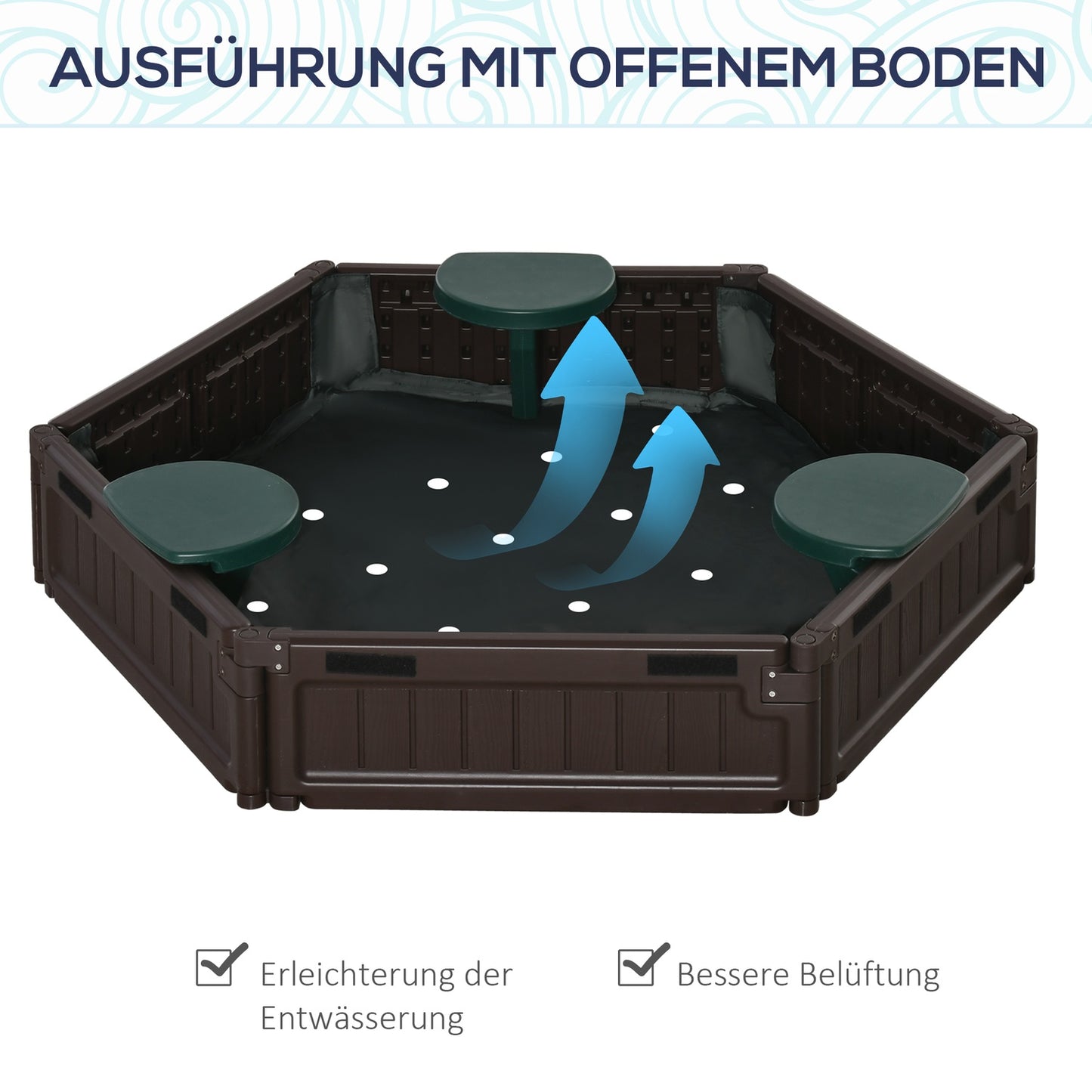 Children's sandbox with seats - HDPE, brown, Ø120x21cm