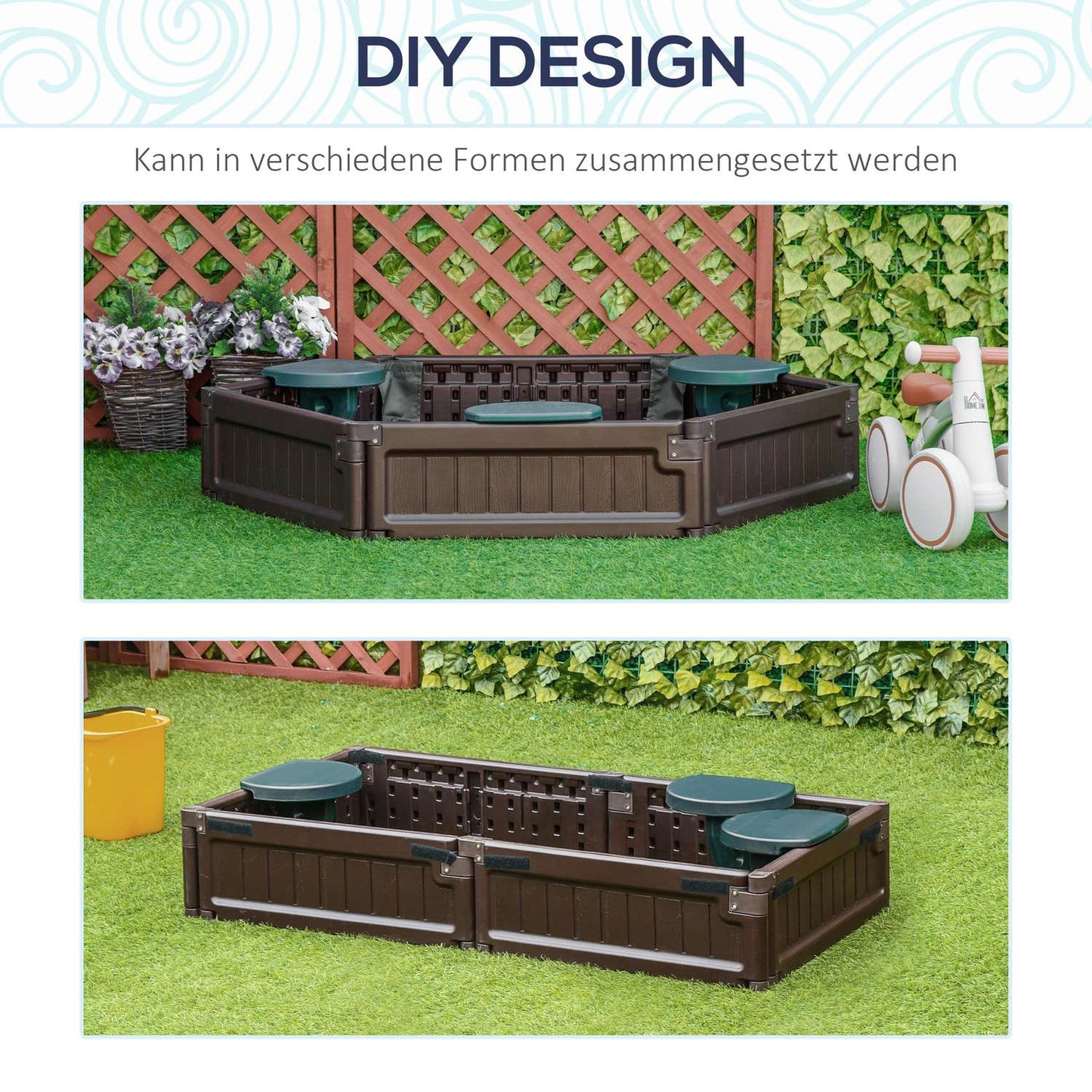 Children's sandbox with seats - HDPE, brown, Ø120x21cm