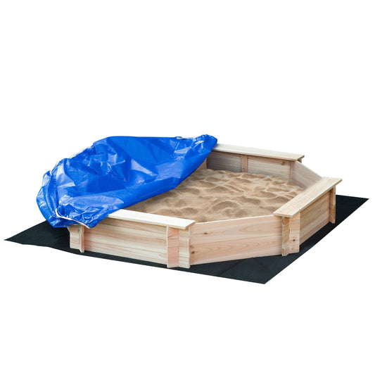 Octagonal wooden sandbox with lid for children 3-8 years