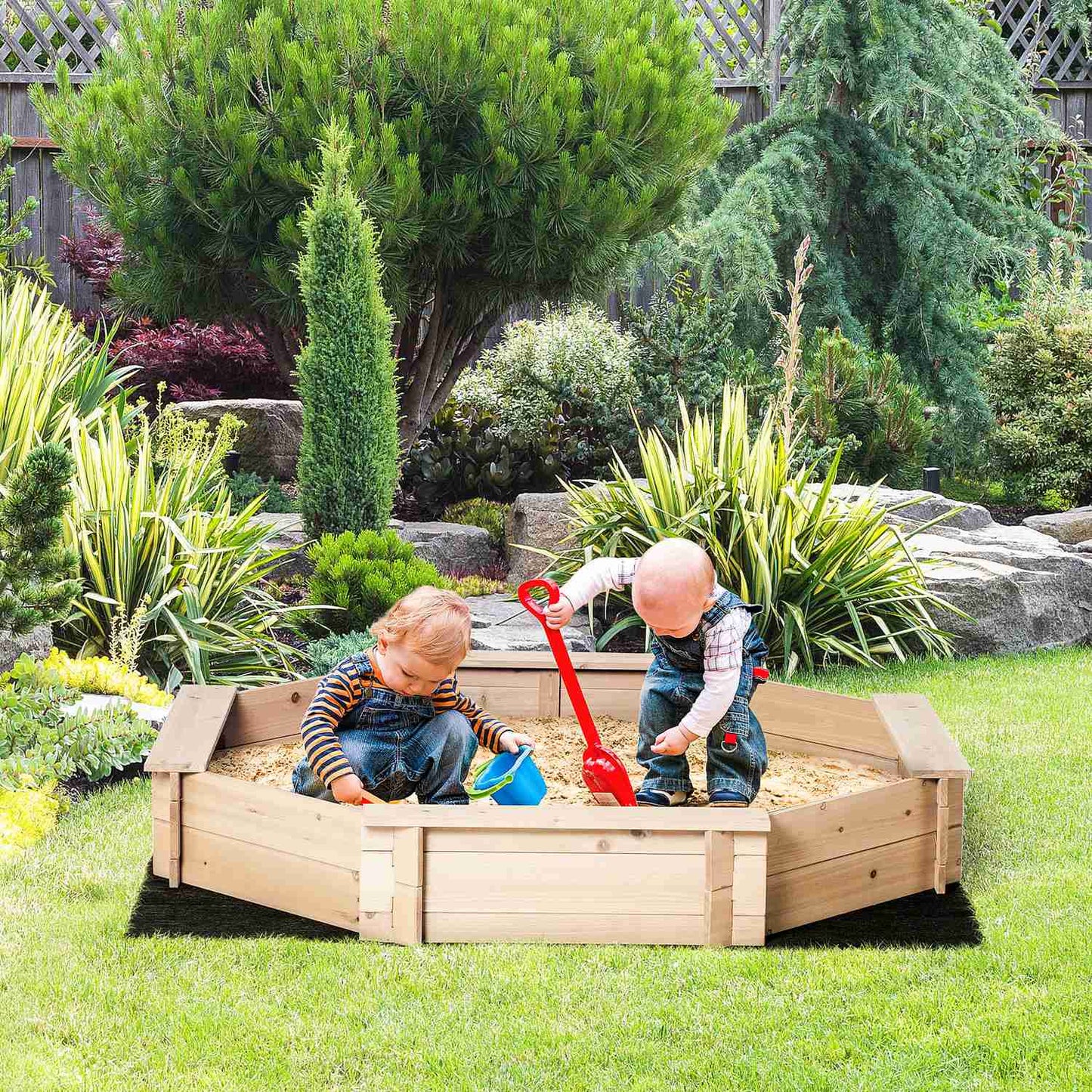 Octagonal wooden sandbox with lid for children 3-8 years