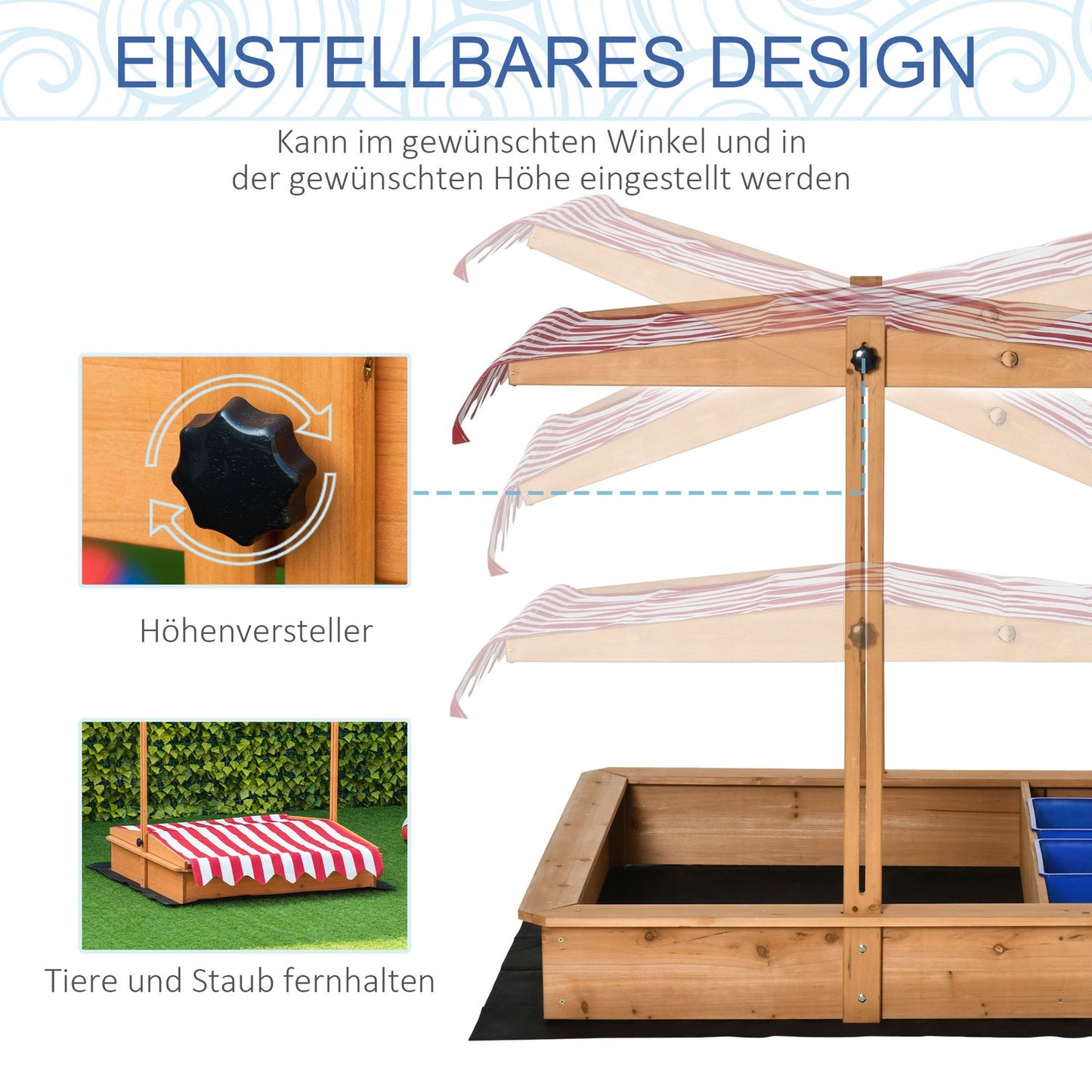Wooden sandbox with lid and roof for children aged 3-7