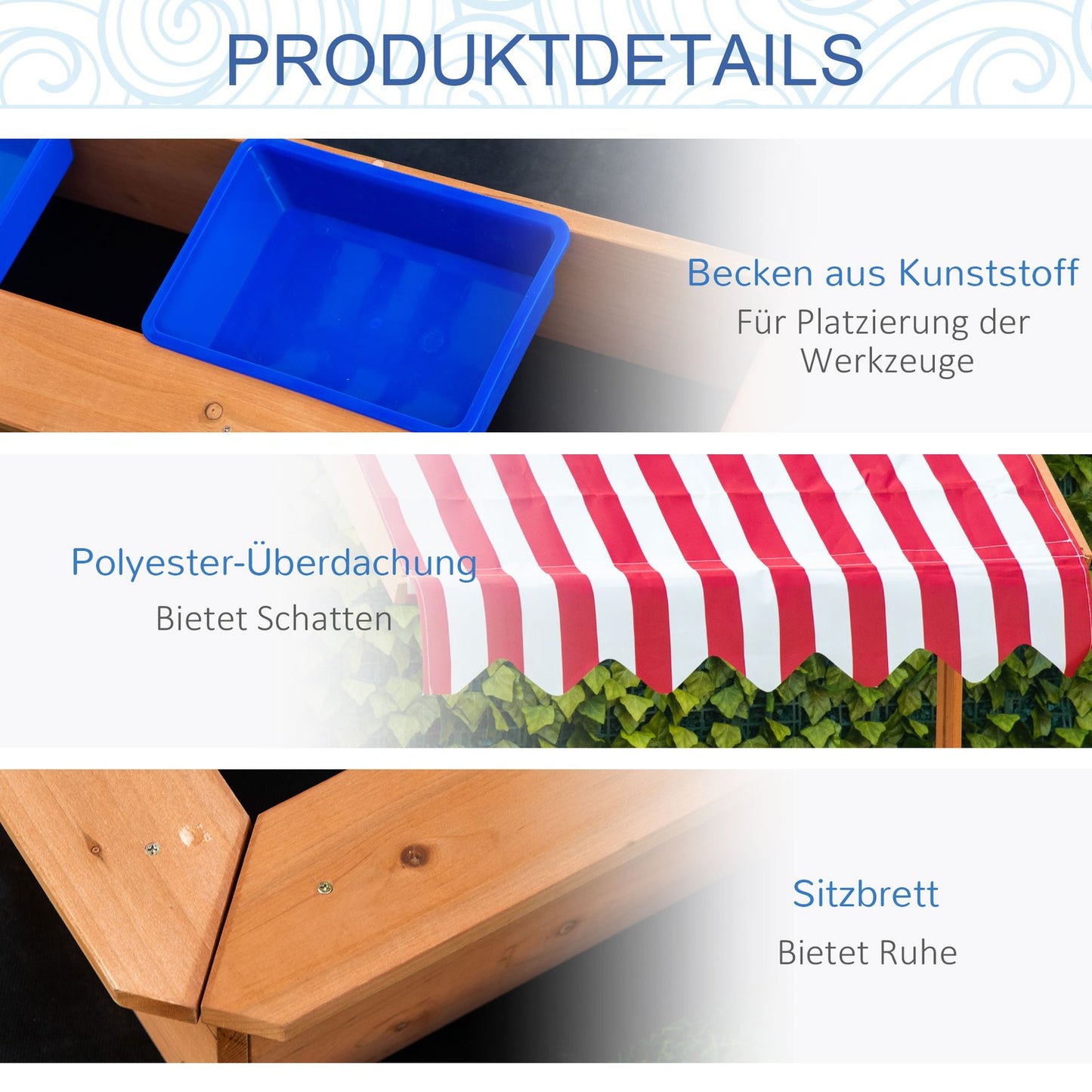 Wooden sandbox with lid and roof for children aged 3-7