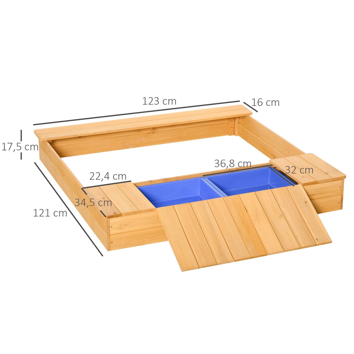 Wooden sandbox with dustproof roof & storage, 3-6 years