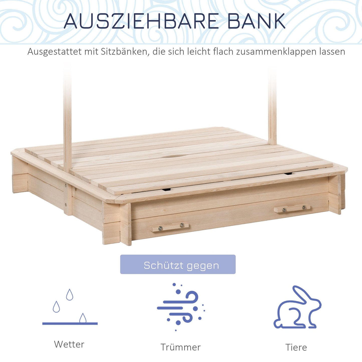Wooden sandbox with adjustable roof for children aged 3-7
