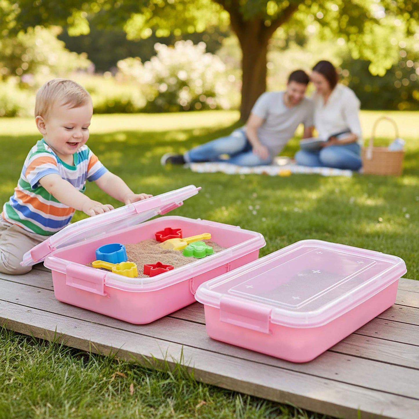 Sandpit with Lid, 2-Piece Set for Sensory Play
