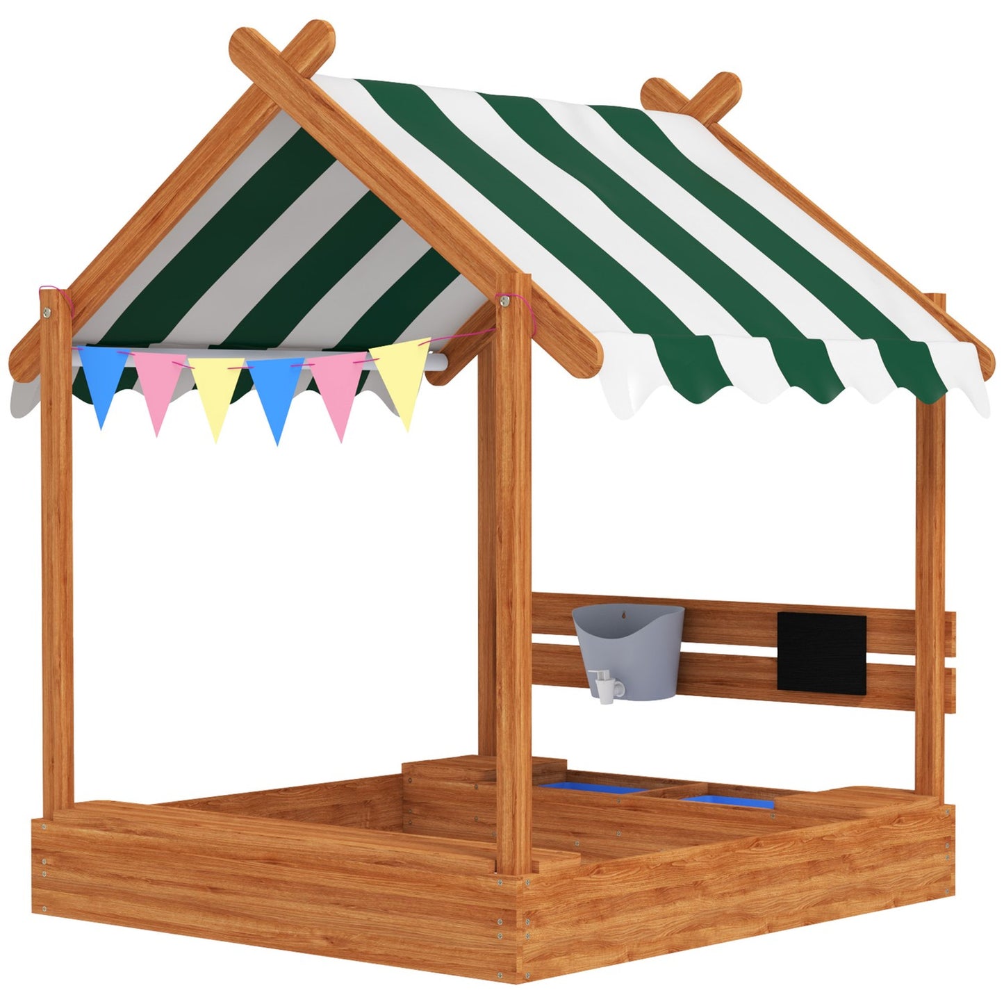 Wooden sandbox with seat and roof, 124x116x146 cm for children