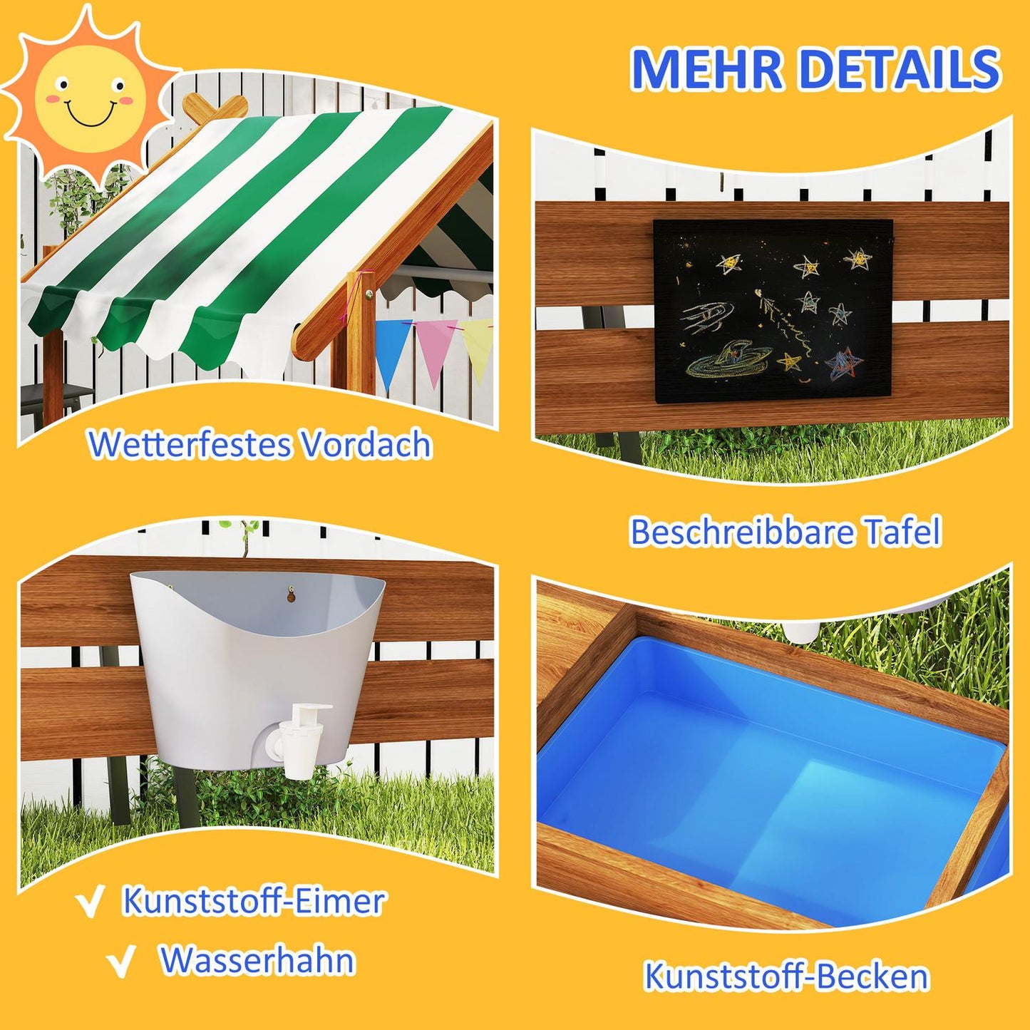 Wooden sandbox with seat and roof, 124x116x146 cm for children