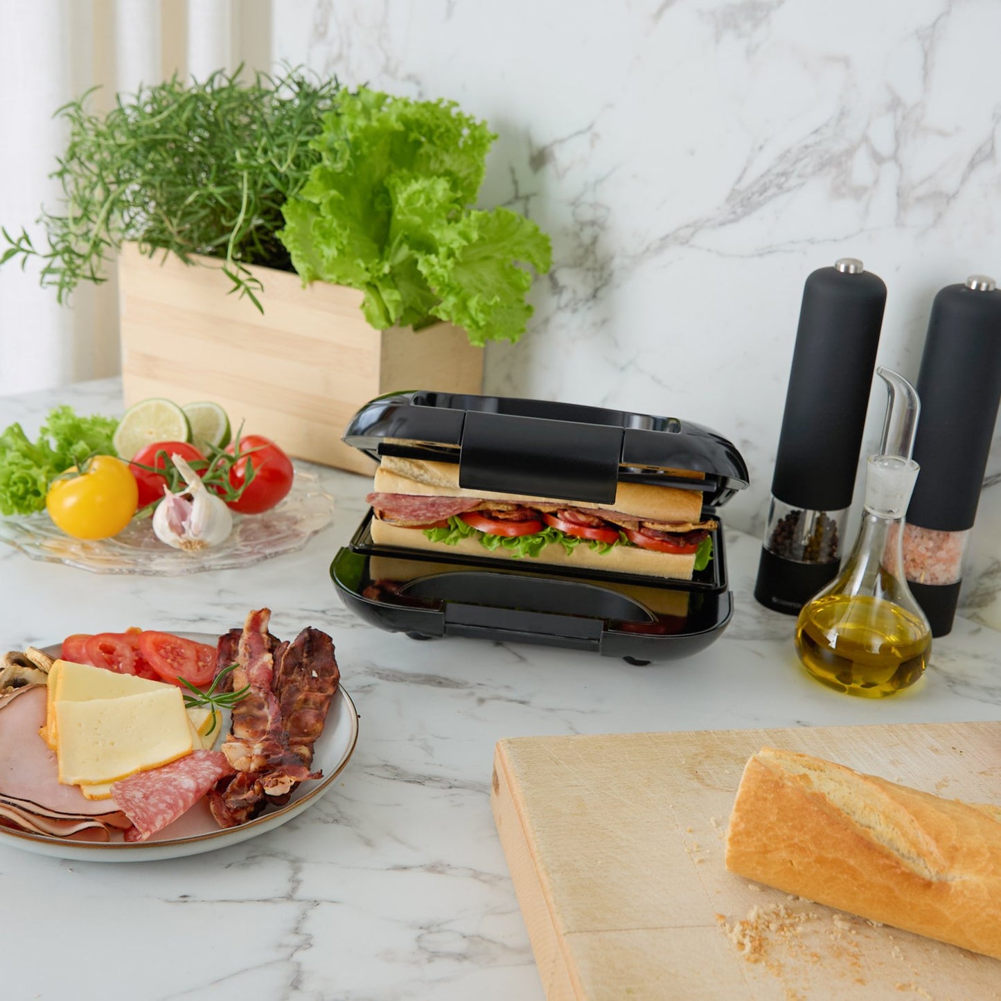 Sandwich Grill, Non-Stick, 22x12cm, 750W, Black