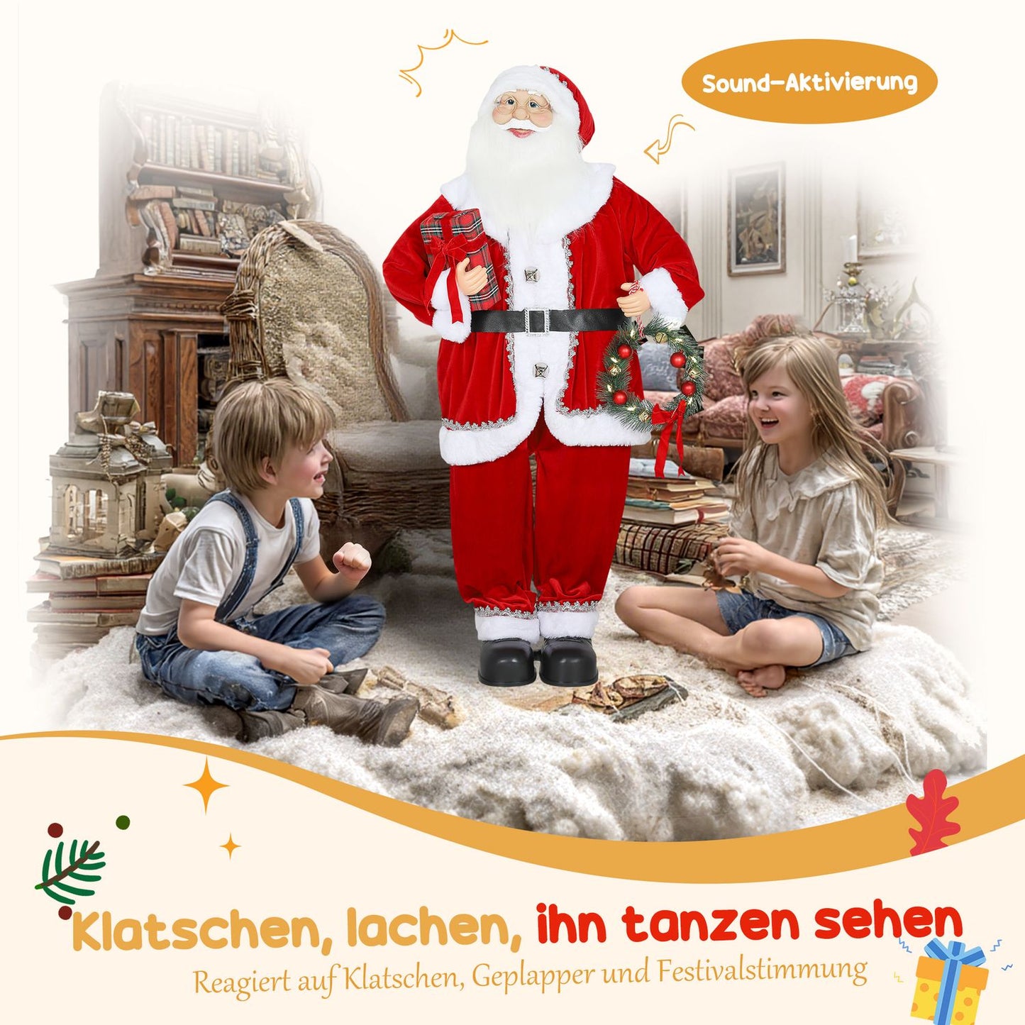 Santa Claus Christmas Decoration, 120cm, Sound-Activated