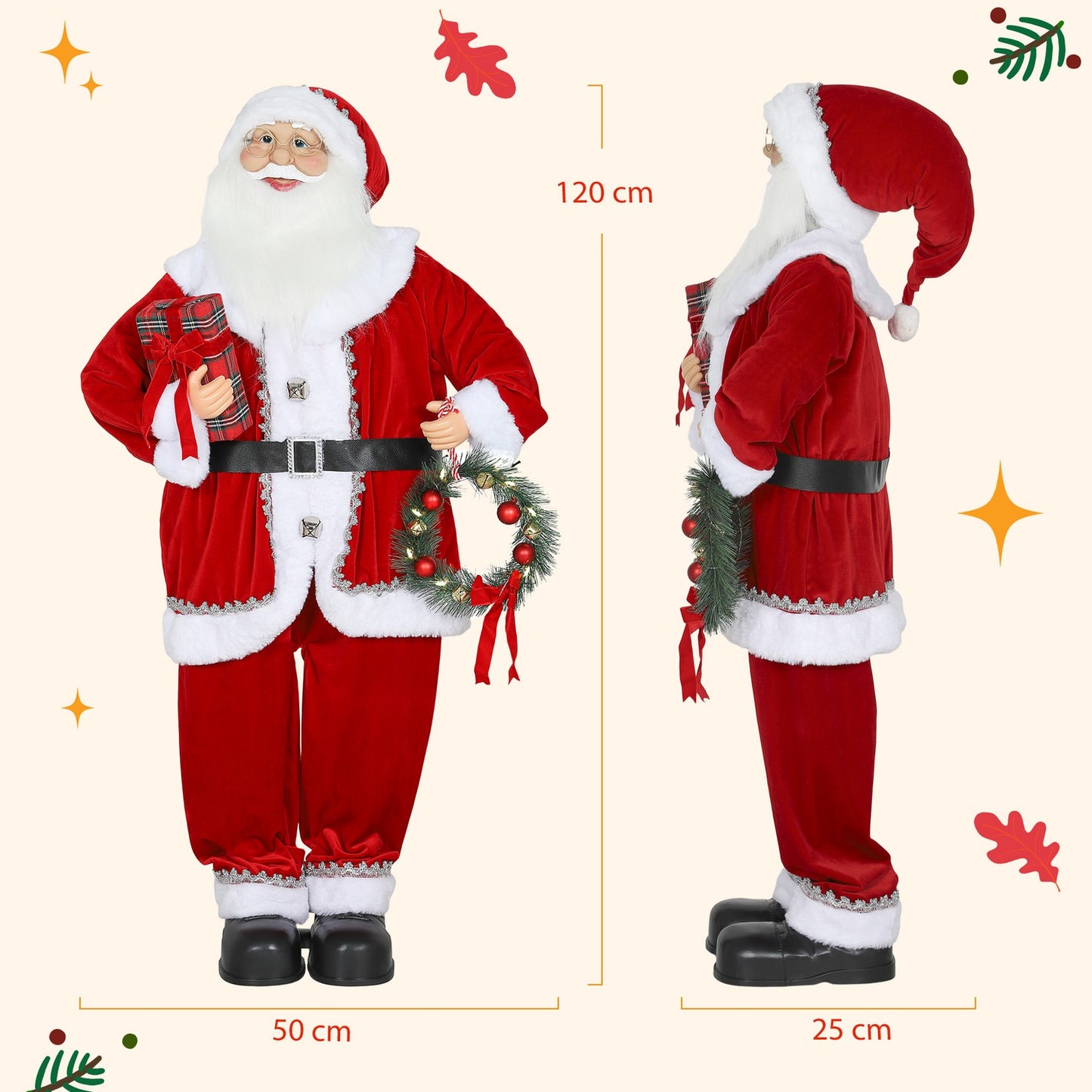 Santa Claus Christmas Decoration, 120cm, Sound-Activated