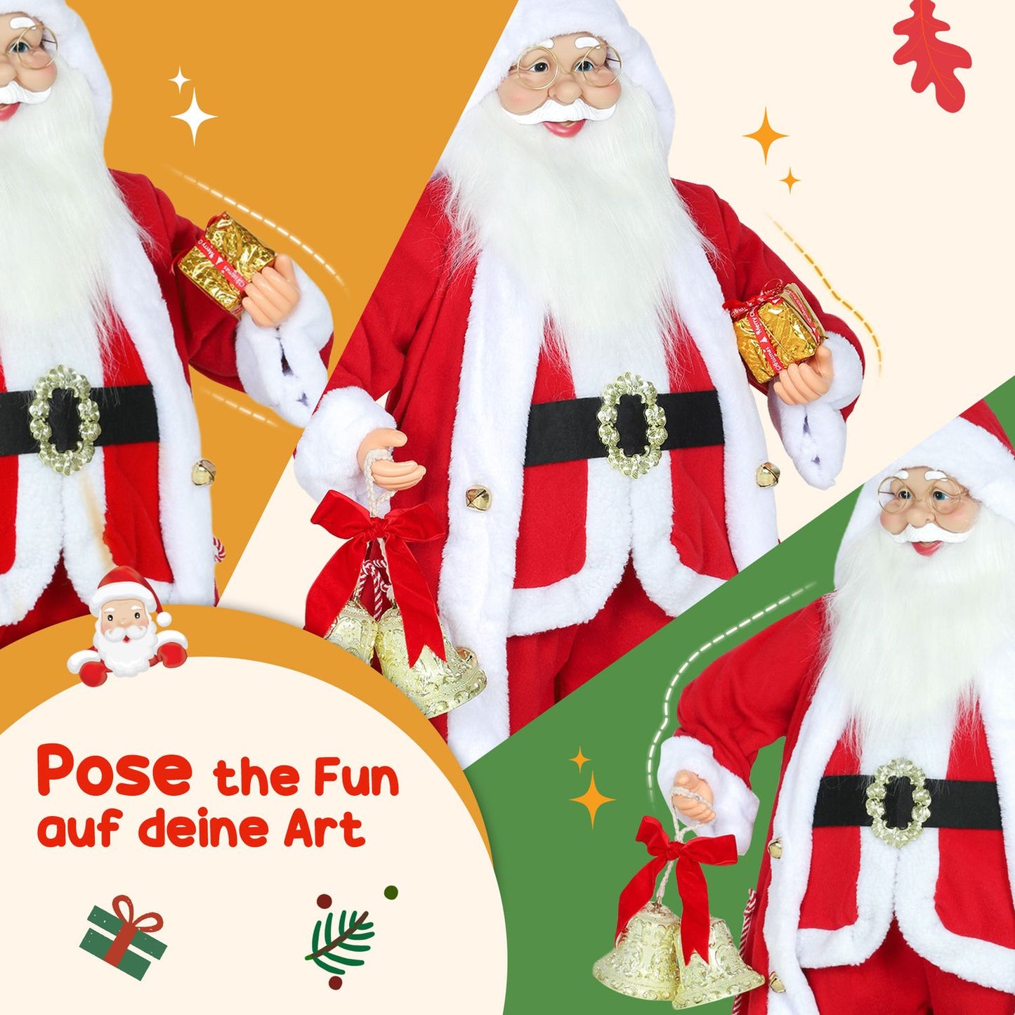 Santa Claus Figure 1.15m with Gift and Bell, Indoor Use