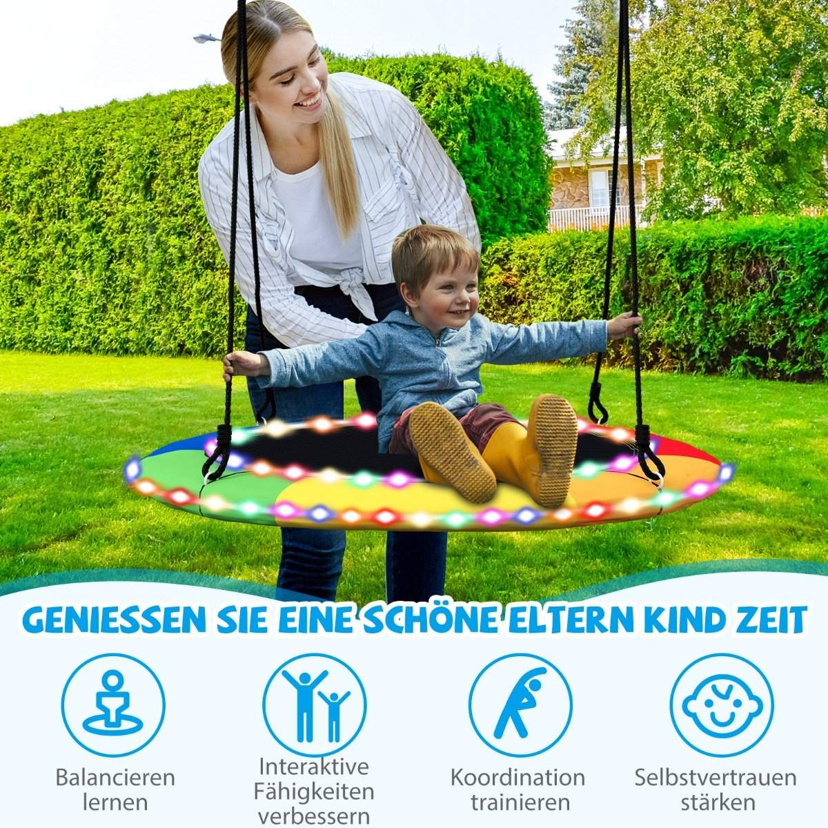 Saucer swing with a diameter of 100 cm can hold up to 300 kg LED swing for children & adults rainbow color
