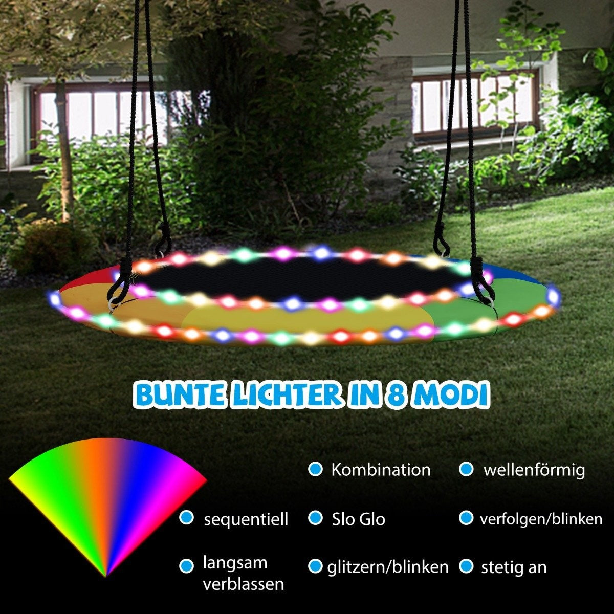 Saucer swing with a diameter of 100 cm can hold up to 300 kg LED swing for children & adults rainbow color