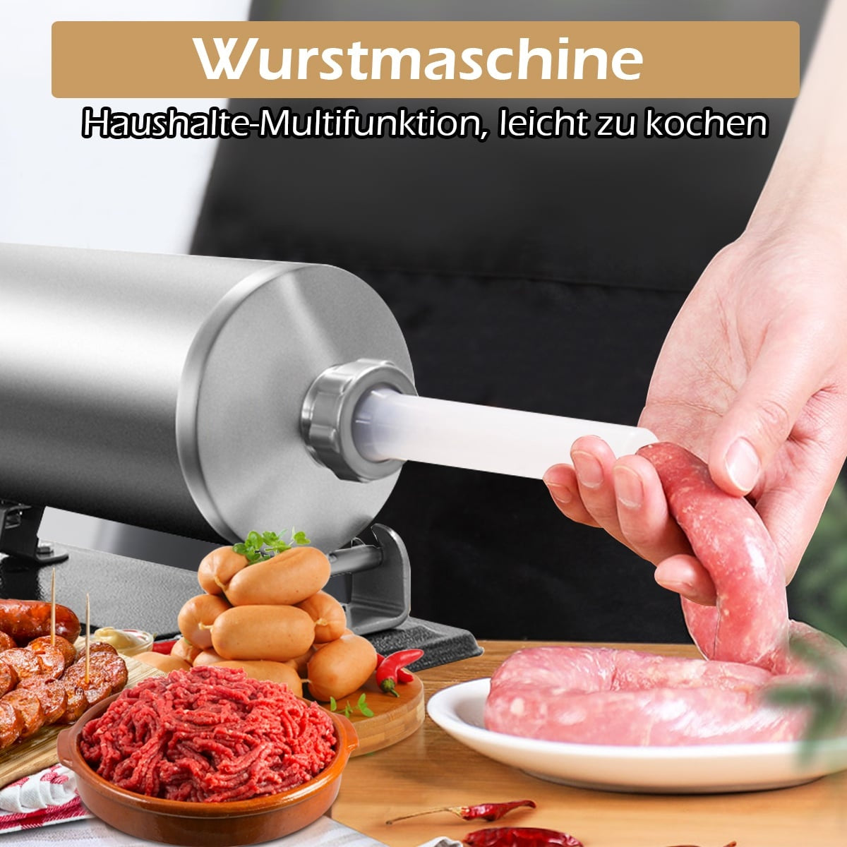 Sausage Stuffer Machine, 4kg Capacity, Stainless Steel