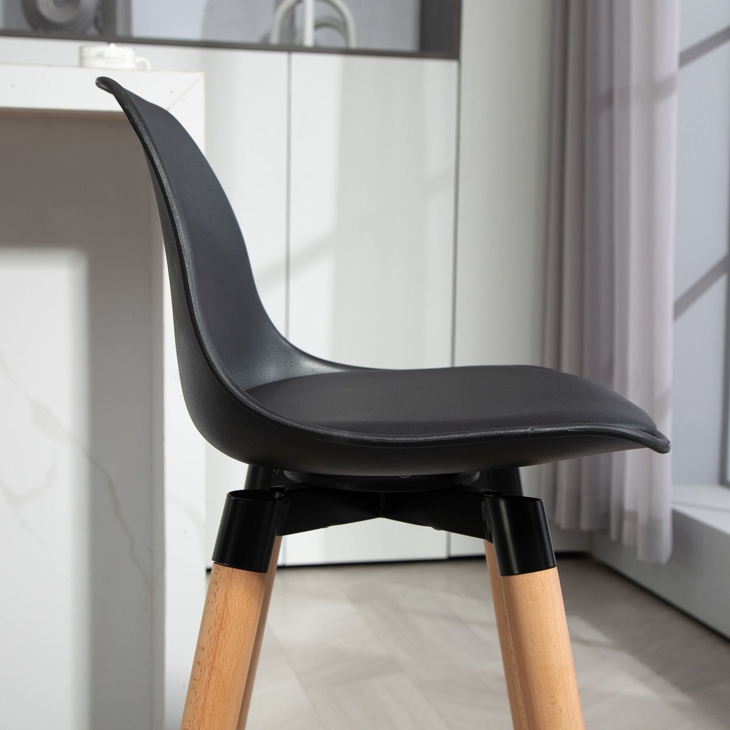 Scandinavian Bar Stools Set of 2, Wood Frame, Black