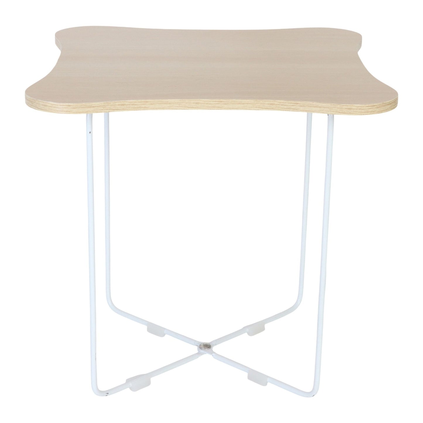 Scandinavian Side Table, Light Wood & White Metal