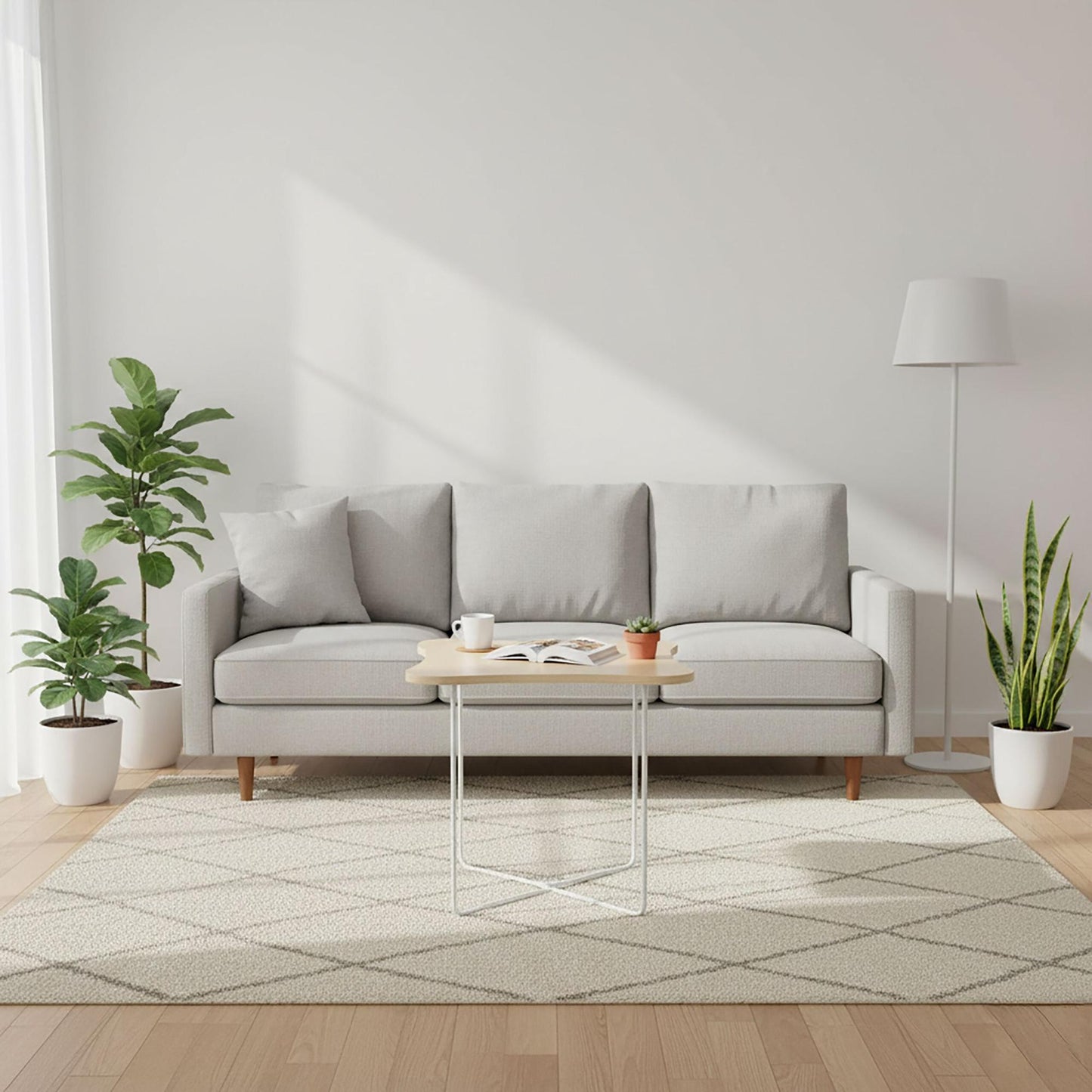 Scandinavian Side Table, Light Wood & White Metal