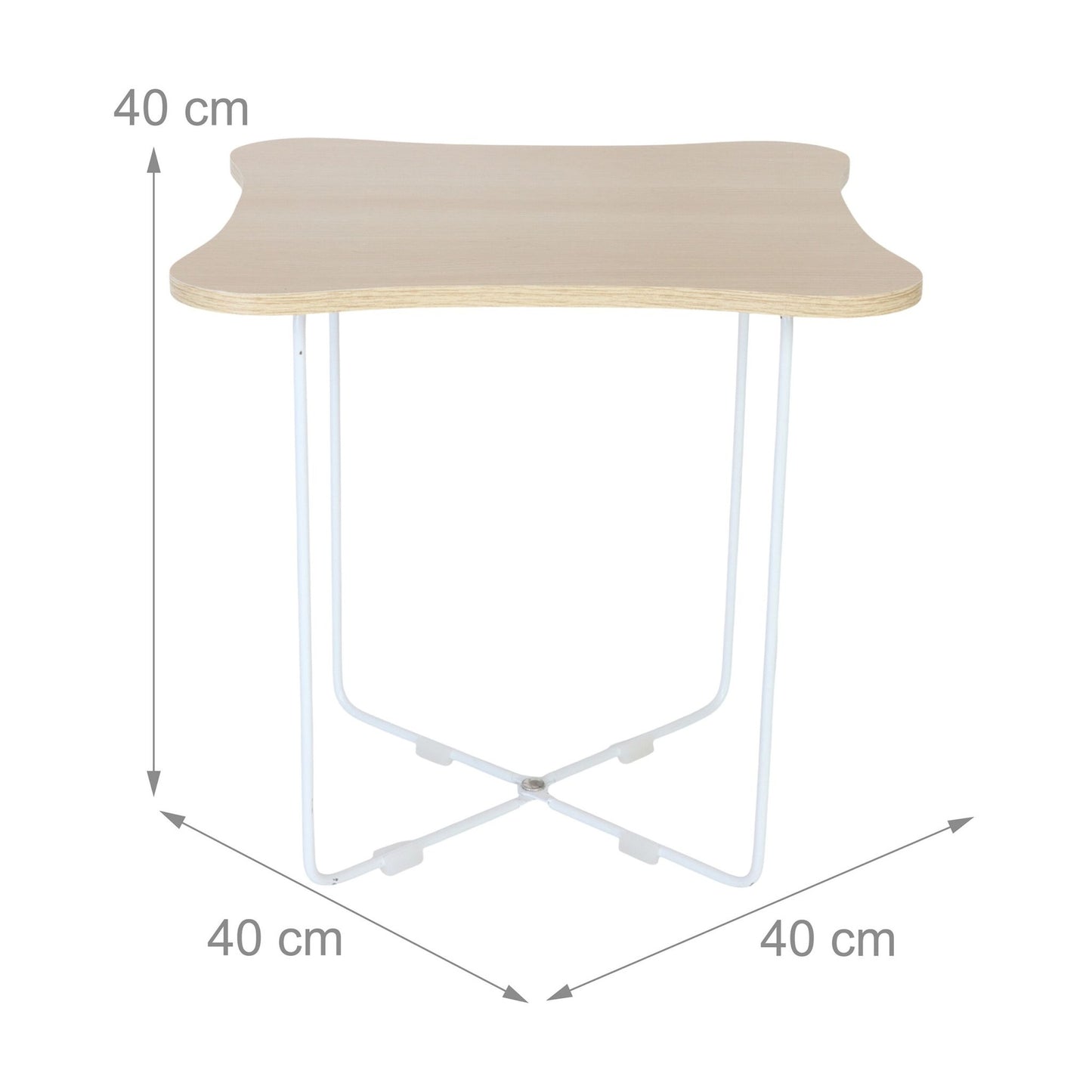 Scandinavian Side Table, Light Wood & White Metal