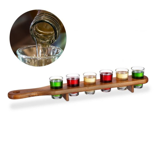 Schnapps board in wood with 6 glasses