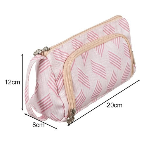 School Pencil Case Two-Compartment Folding Pouch Double Pink for Children