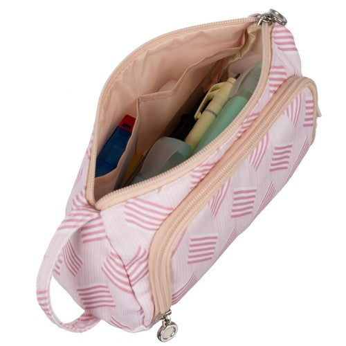 School Pencil Case Two-Compartment Folding Pouch Double Pink for Children
