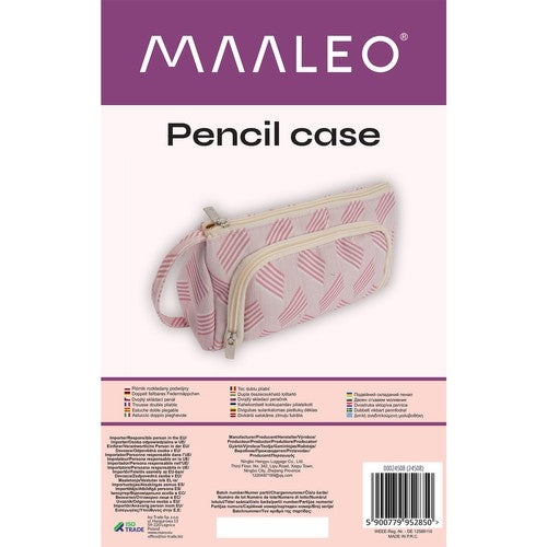 School Pencil Case Two-Compartment Folding Pouch Double Pink for Children