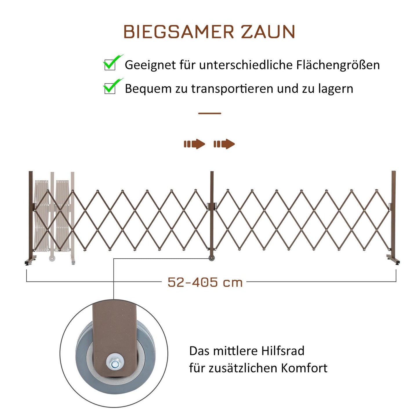 Expandable aluminum garden barrier, brown, 52-405 cm